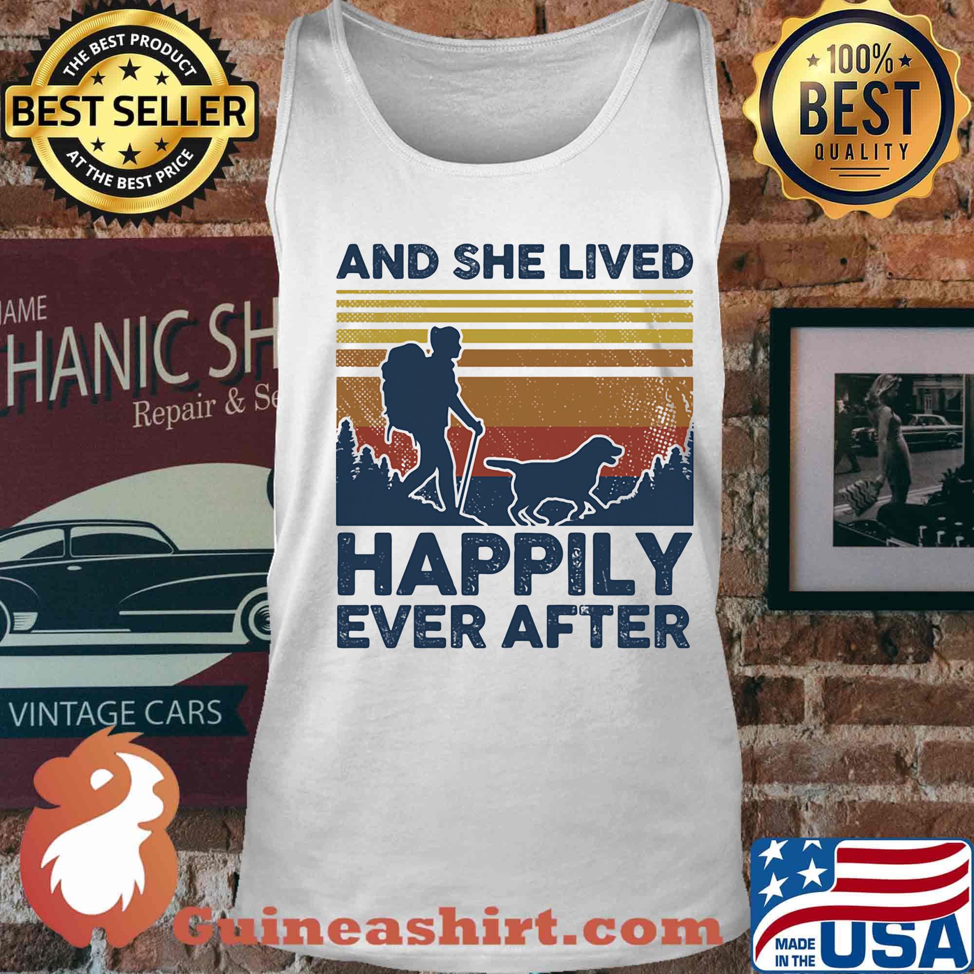 And She Lives Hppily Ever After Girl Dog Vintage Retro Shirt Tank top