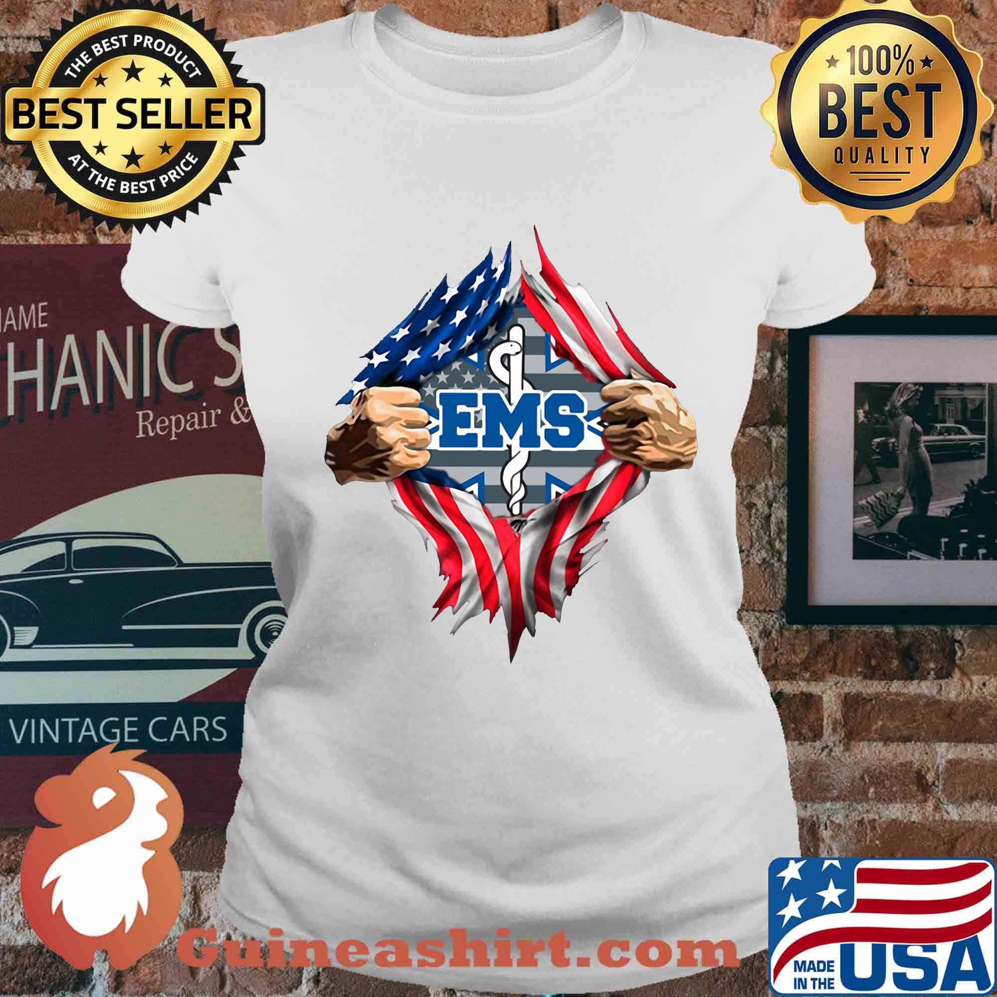 Blood insides ems american flag independence day s Ladies tee