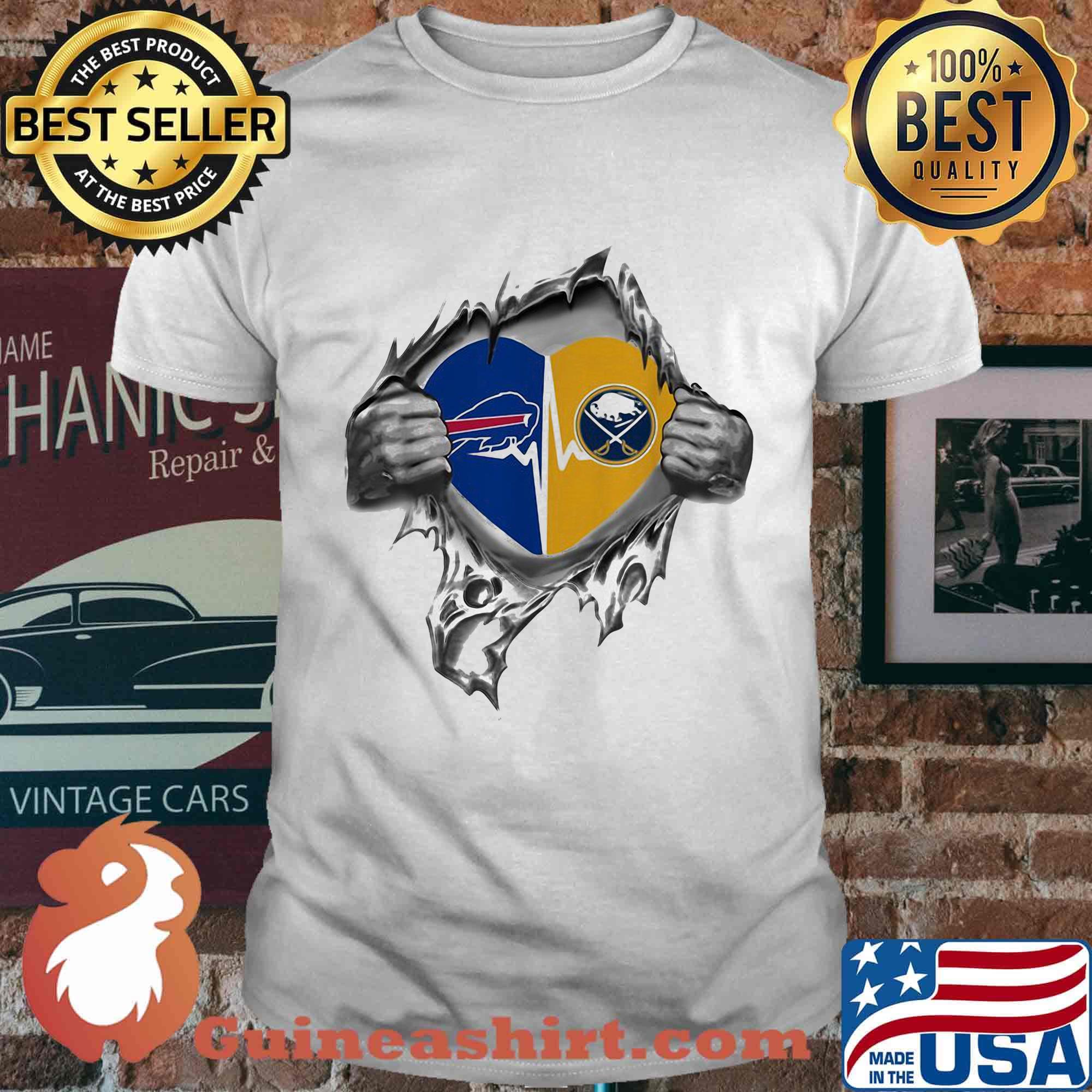 Blood insides heart buffalo bills vs buffalo sabres shirt