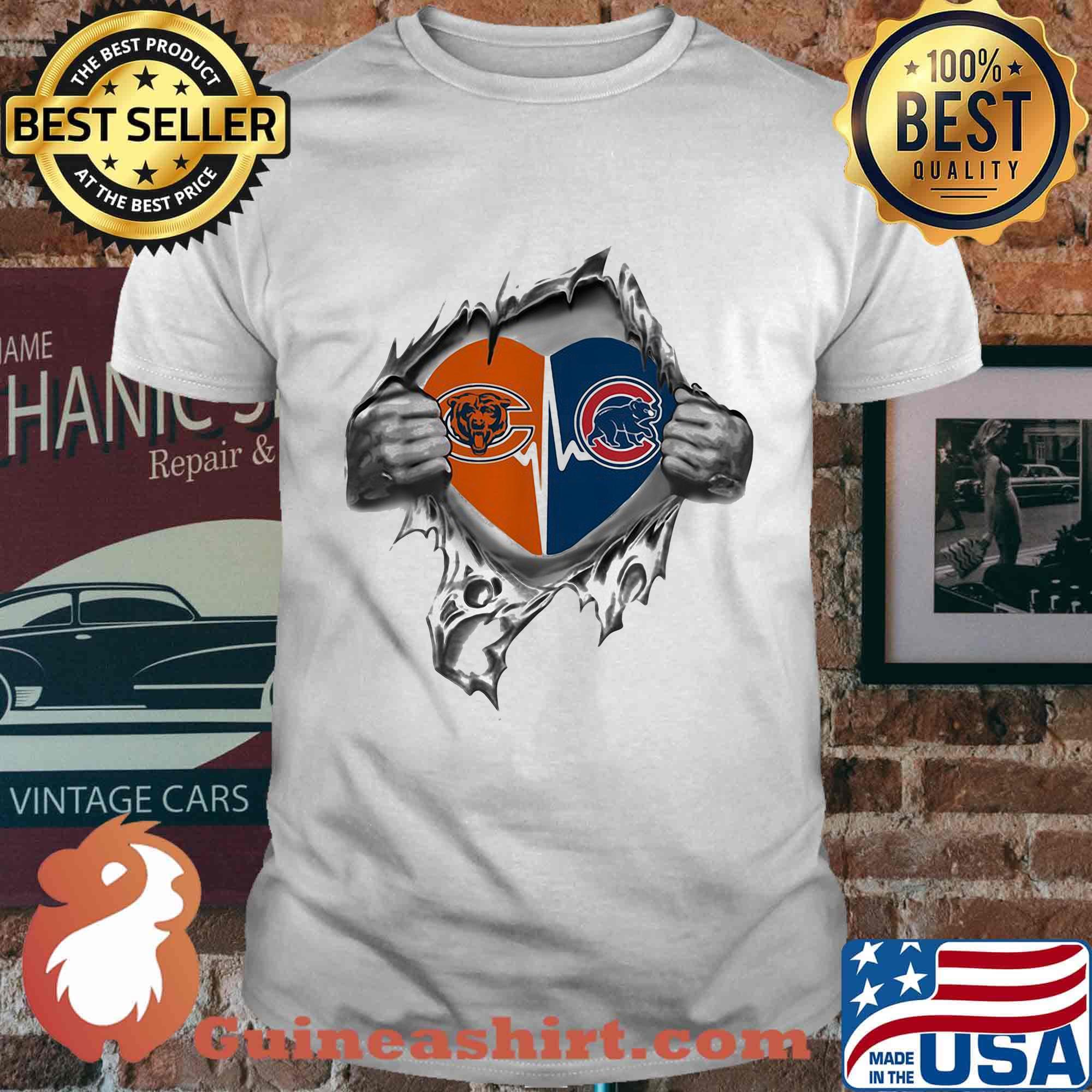 Blood insides heart chicago bears vs chicago cubs shirt