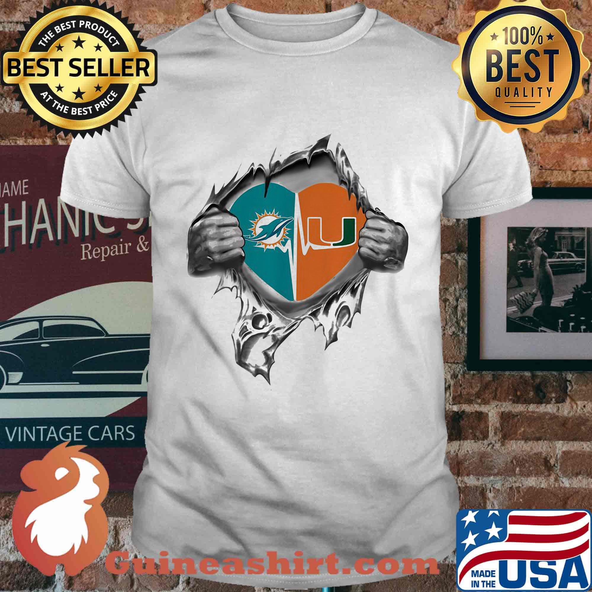 Blood insides heart miami dolphins vs miami hurricanes shirt