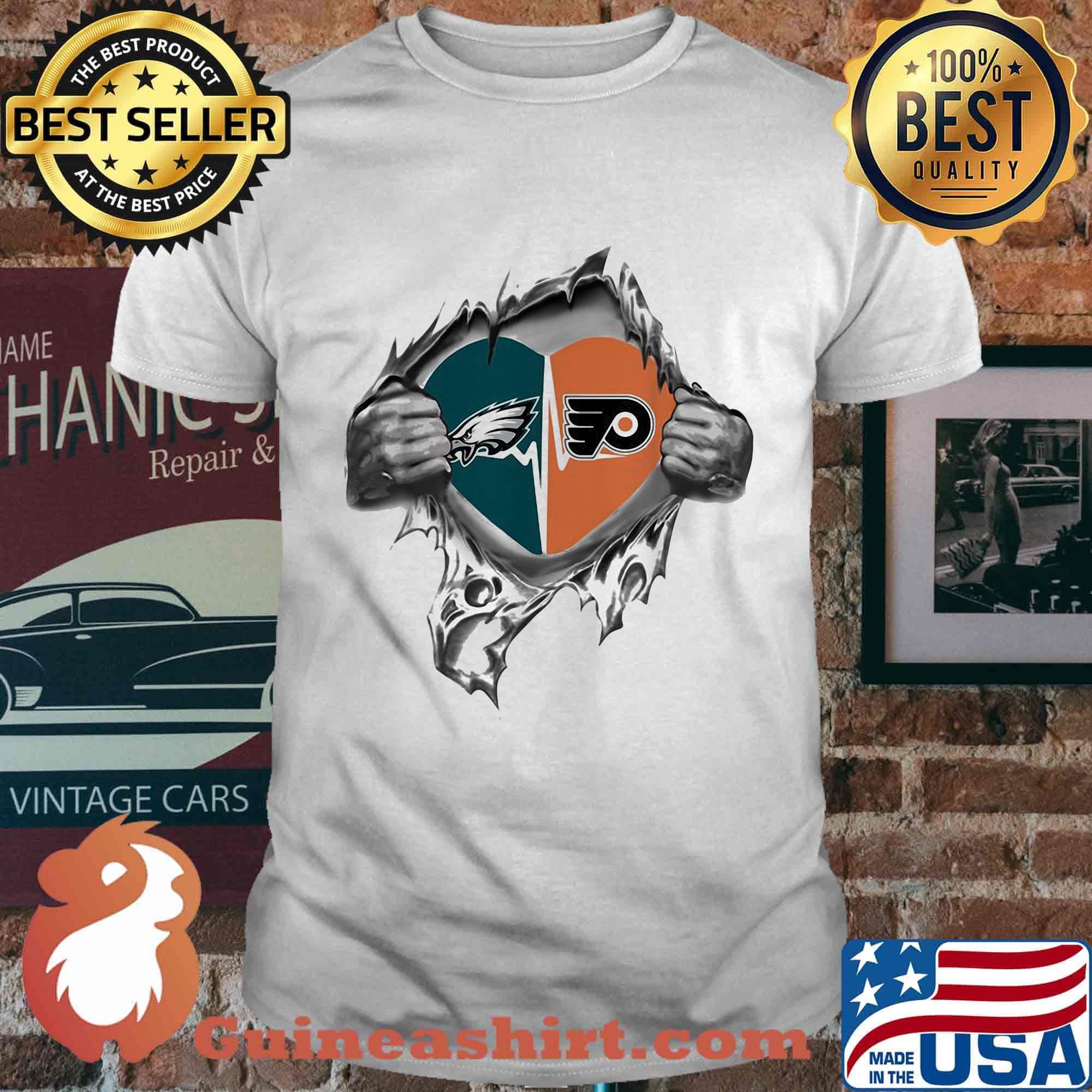 Blood insides heart philadelphia eagles vs philadelphia flyers shirt