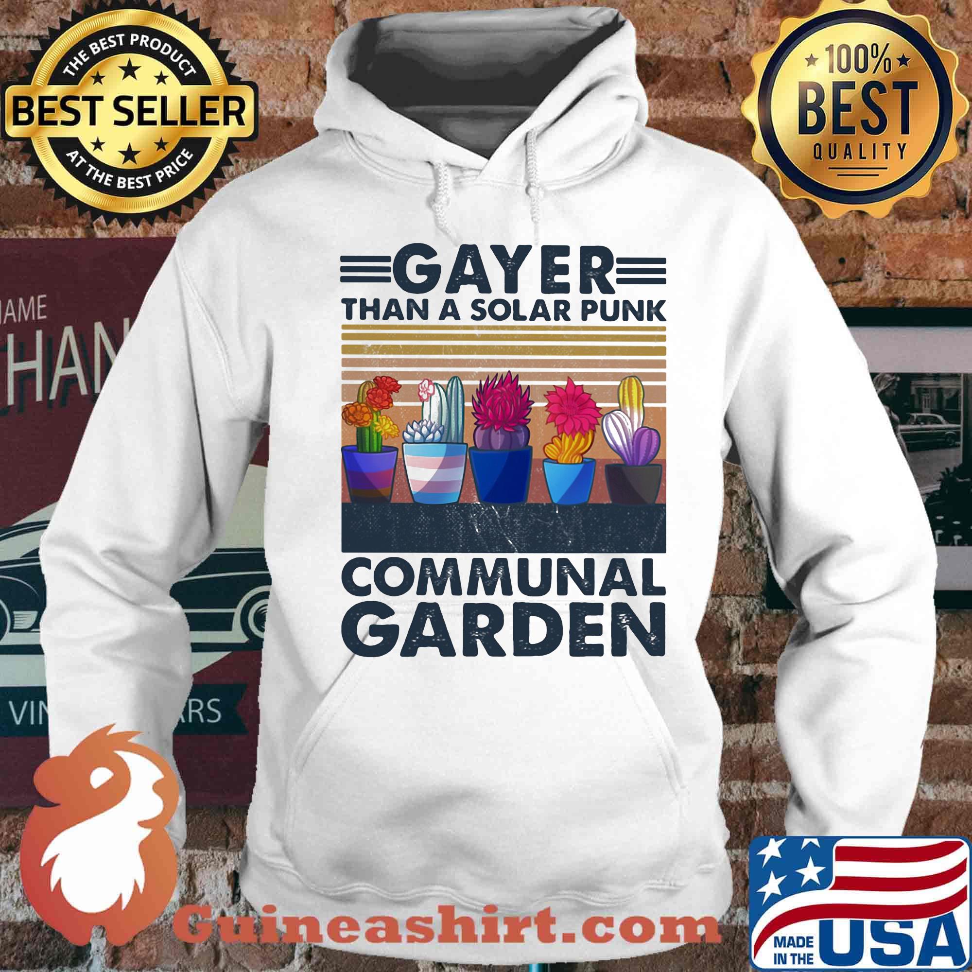 Cactus gayer than s solarpunk communal garden vintage retro s Hoodie