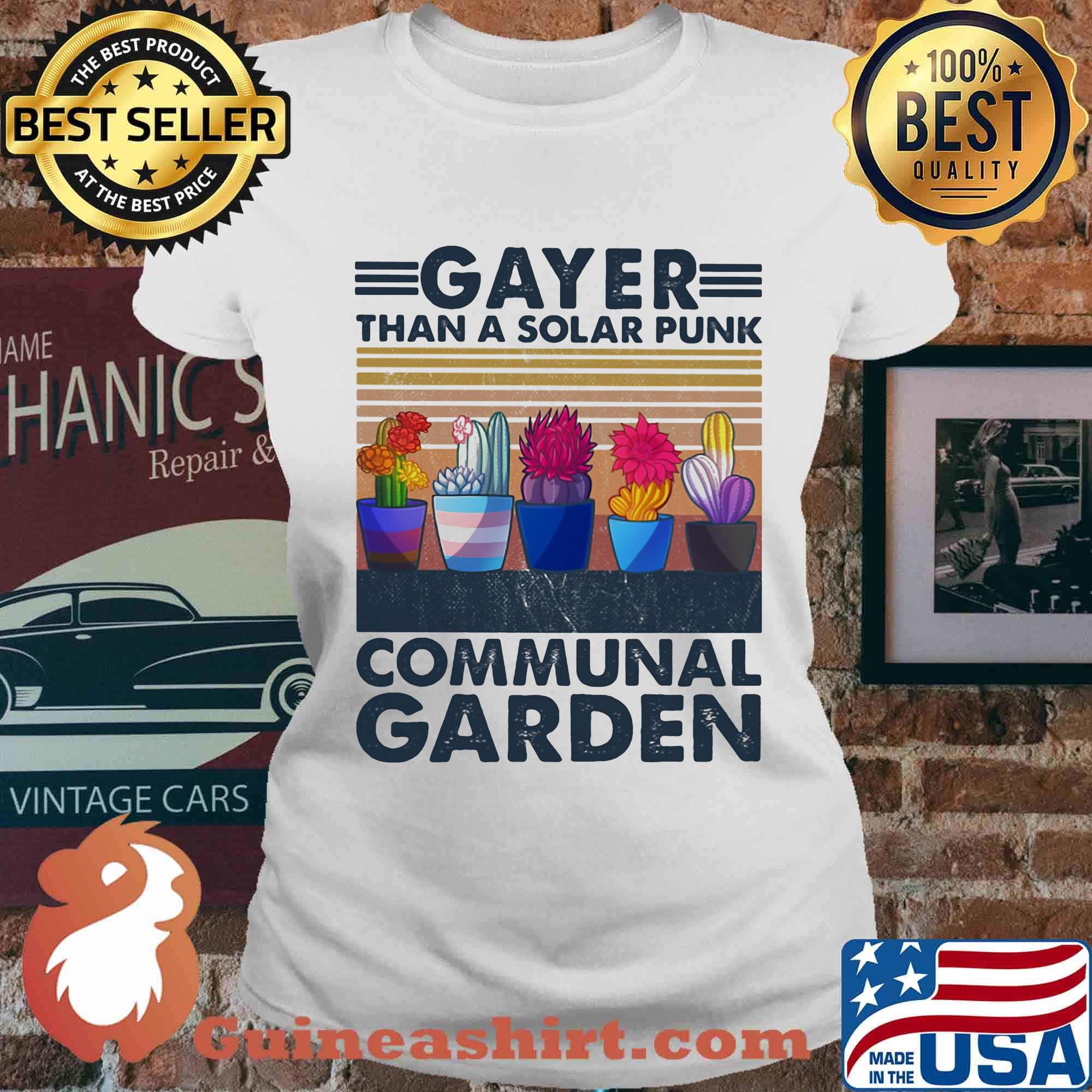 Cactus gayer than s solarpunk communal garden vintage retro s Ladies tee