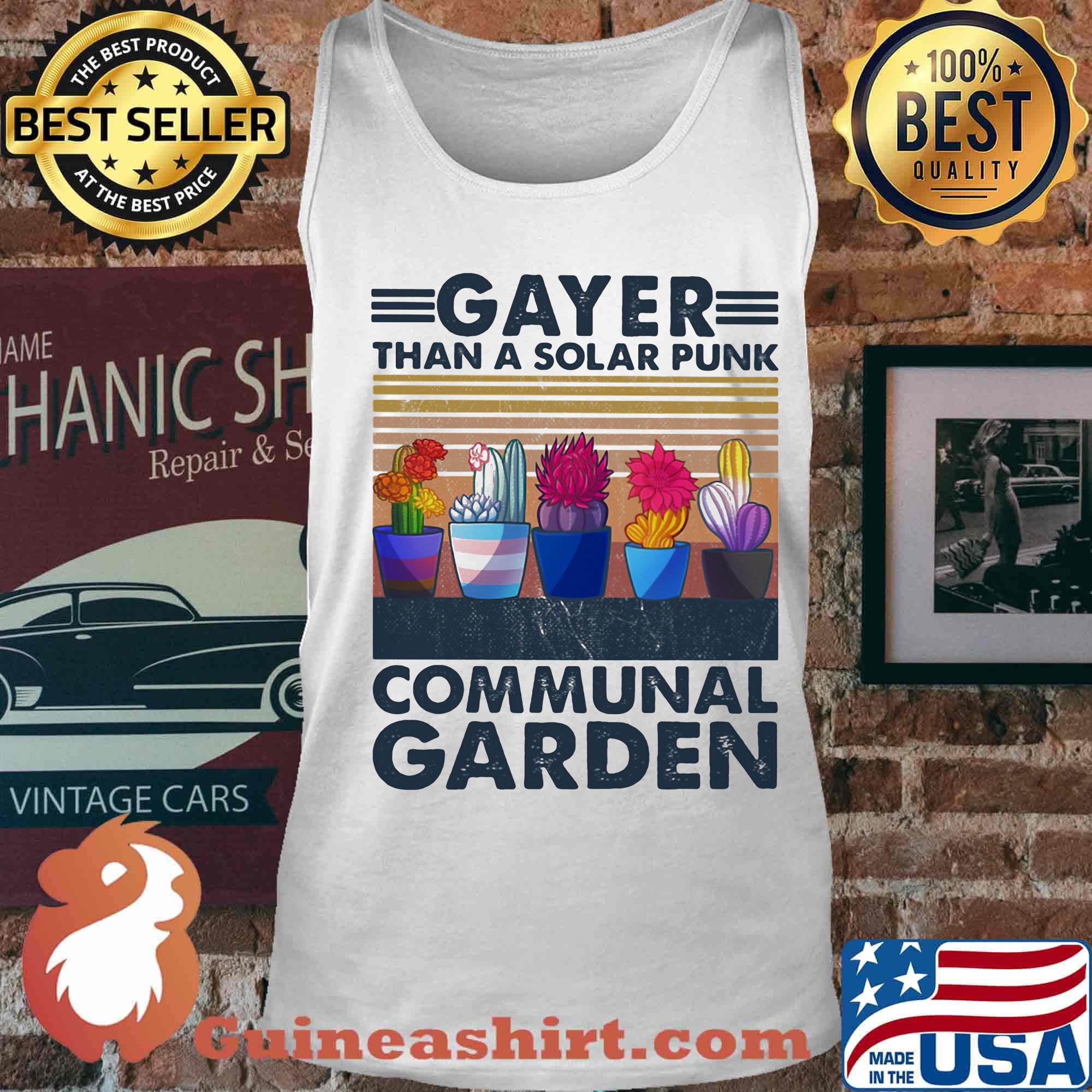 Cactus gayer than s solarpunk communal garden vintage retro s Tank top