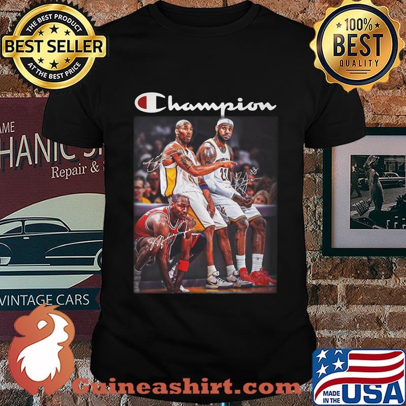 Champions kobe bryant lebron james and michael jordan basketball players signatures shirt
