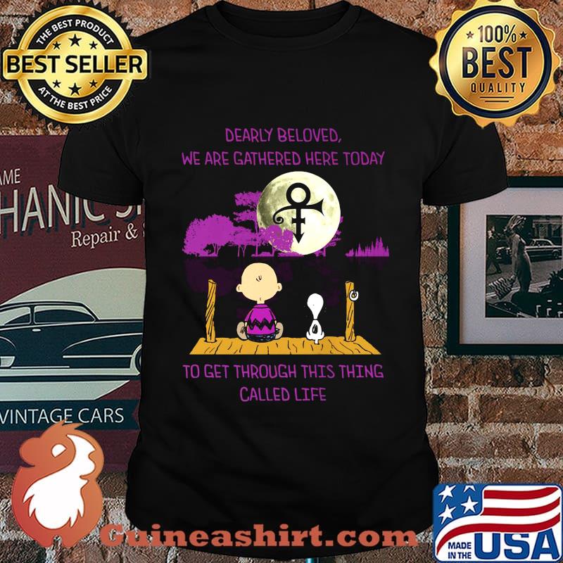 Charlie brown and snoopy dearly beloved we are gathered here today to get through this thing called life moon shirt