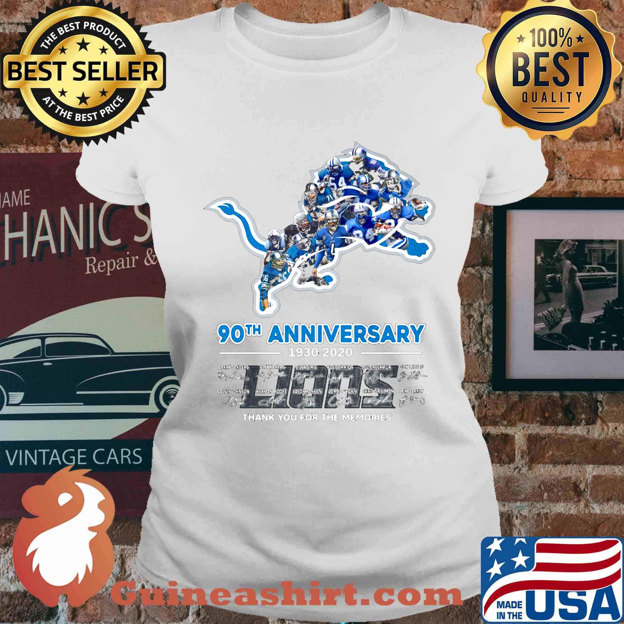 Detroit lions 90th anniversary 1930 2020 thank you for the memories signatures s Ladies tee