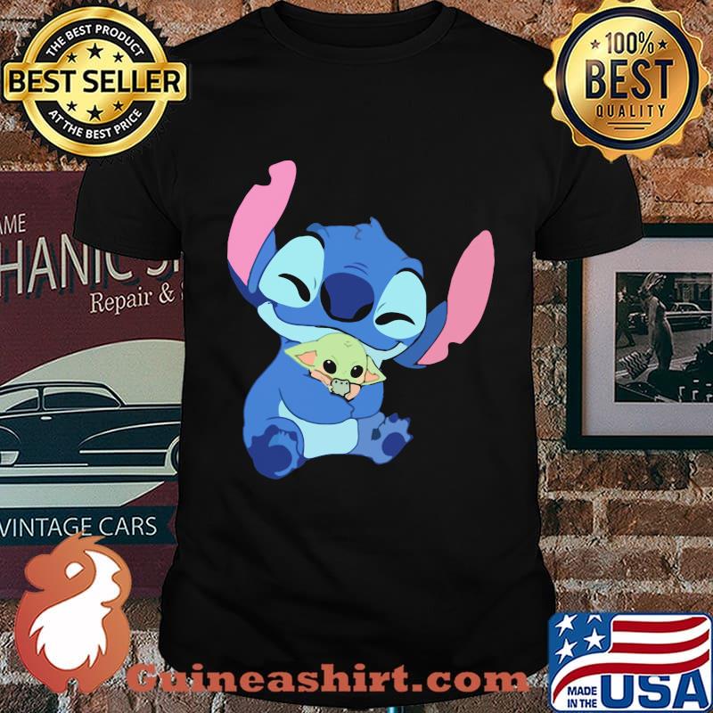 Disney stitch hug baby yoda cartoon shirt