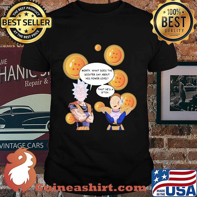 Dragon ball 7 rick and morty what does the scouter say about his power level that he's a bitch shirt