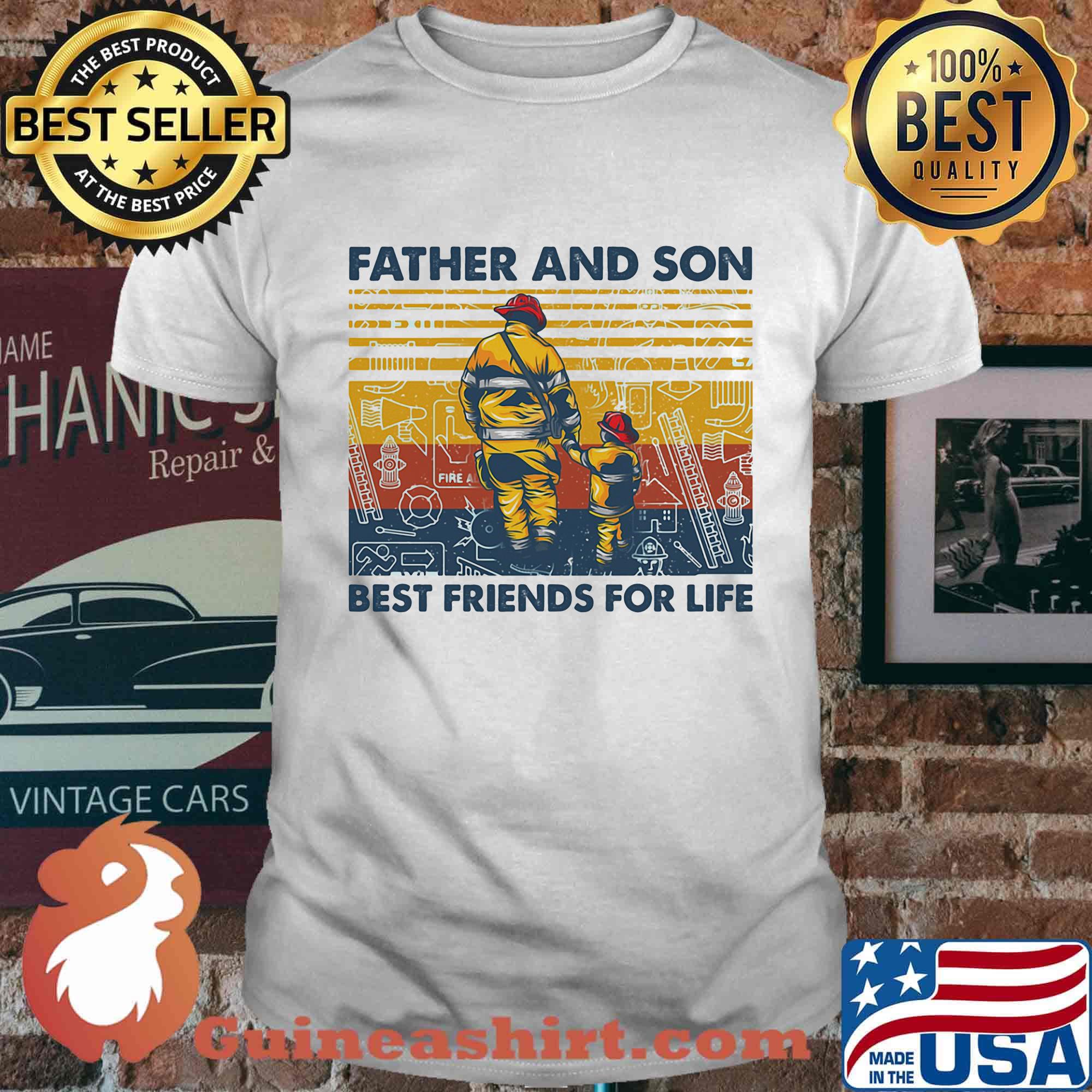 Father And Son Best Friends For Life Firefighters Vintage Retro Shirt