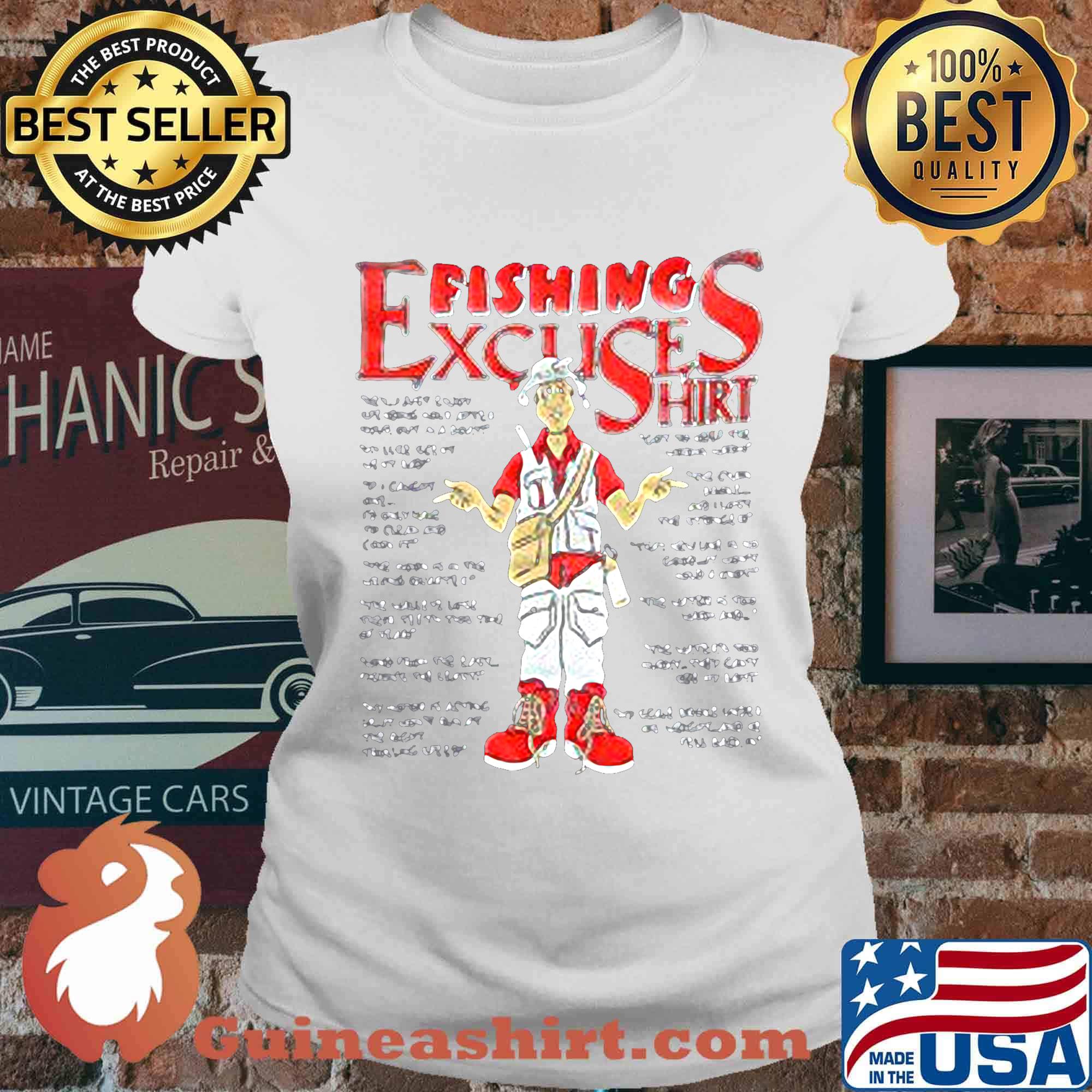 Fisherman angler fishing excuses outdoors jokes s Ladies tee
