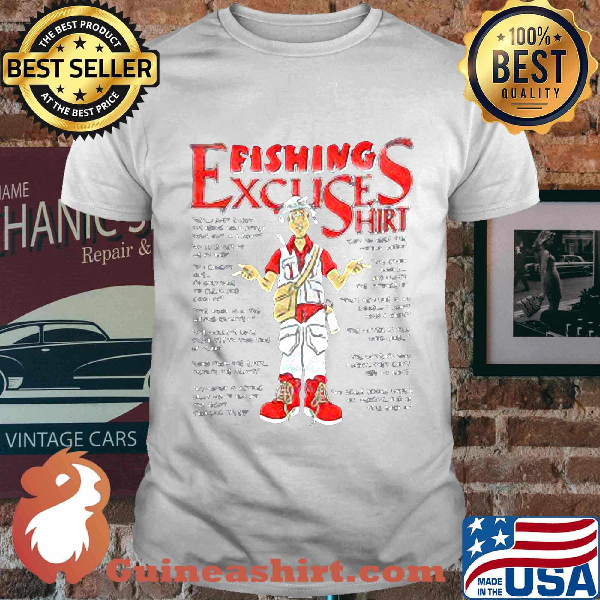 Fisherman angler fishing excuses outdoors jokes shirt