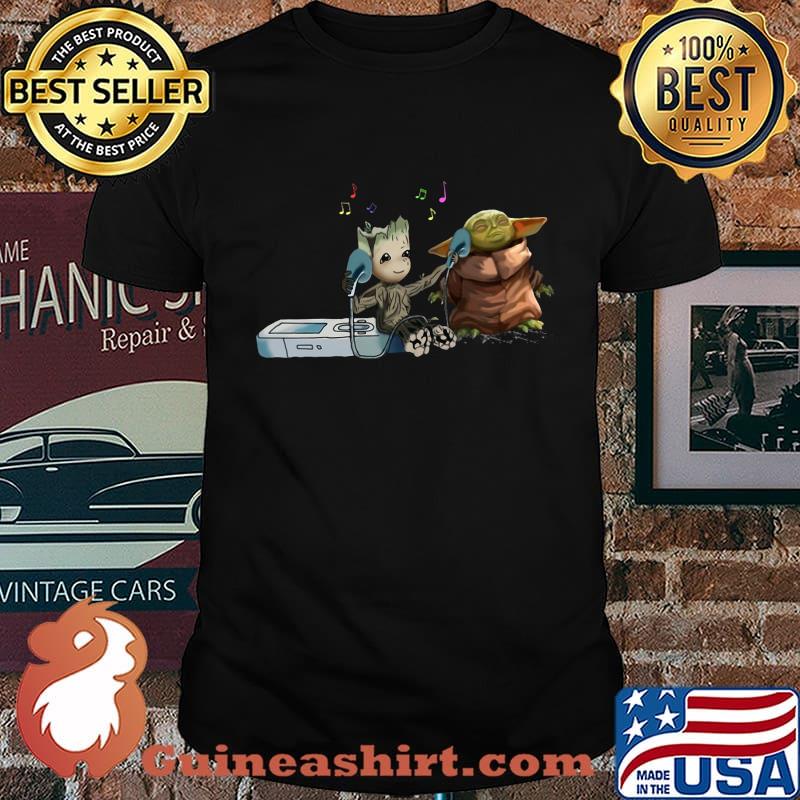 Groot and Baby Yoda listen music shirt