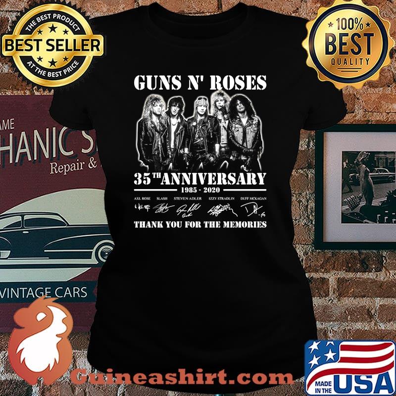 Guns n' roses band 35th anniversary 1985 2020 thank you for the memories signatures s Laides tee