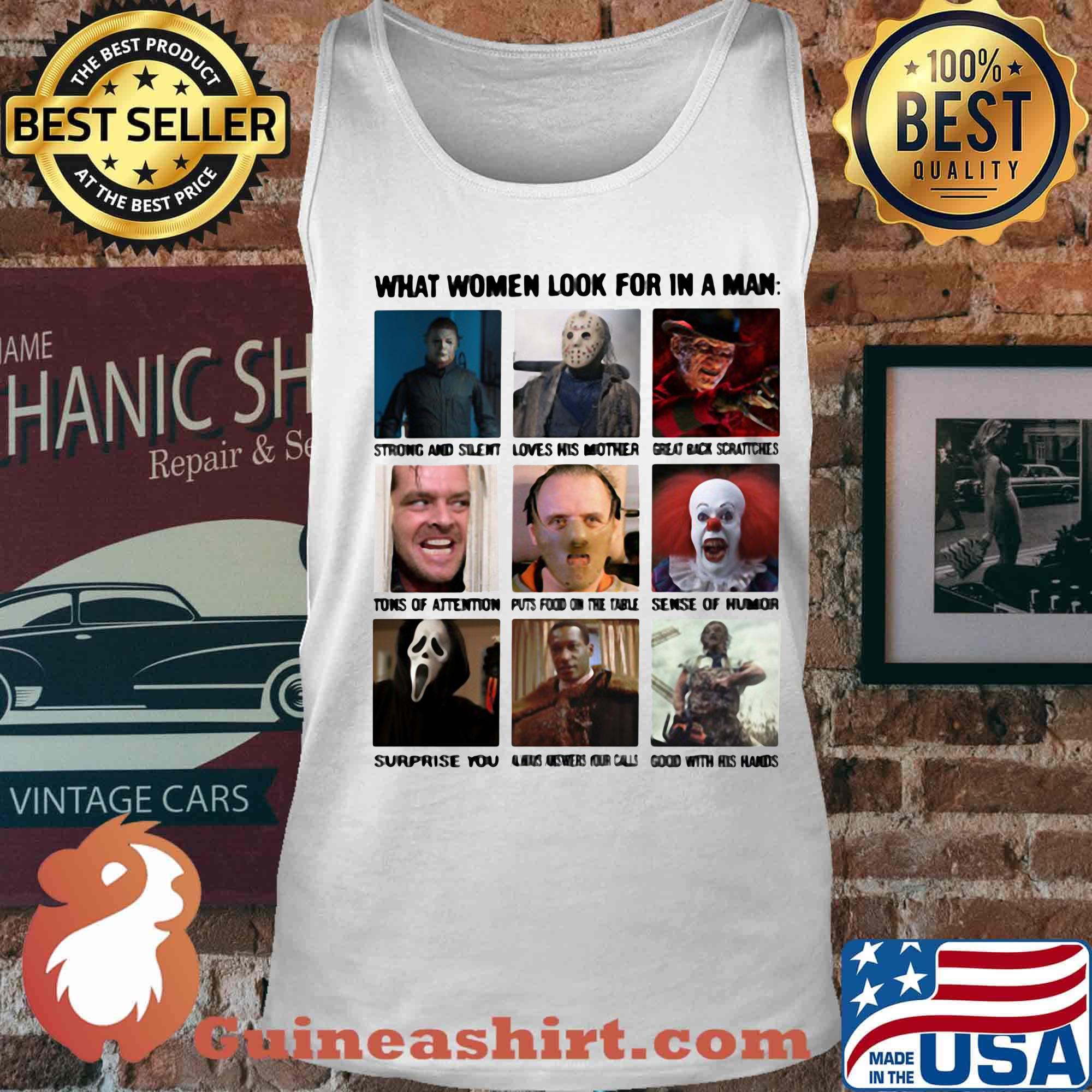 Halloween horror characters what women look for in a man s Tank top