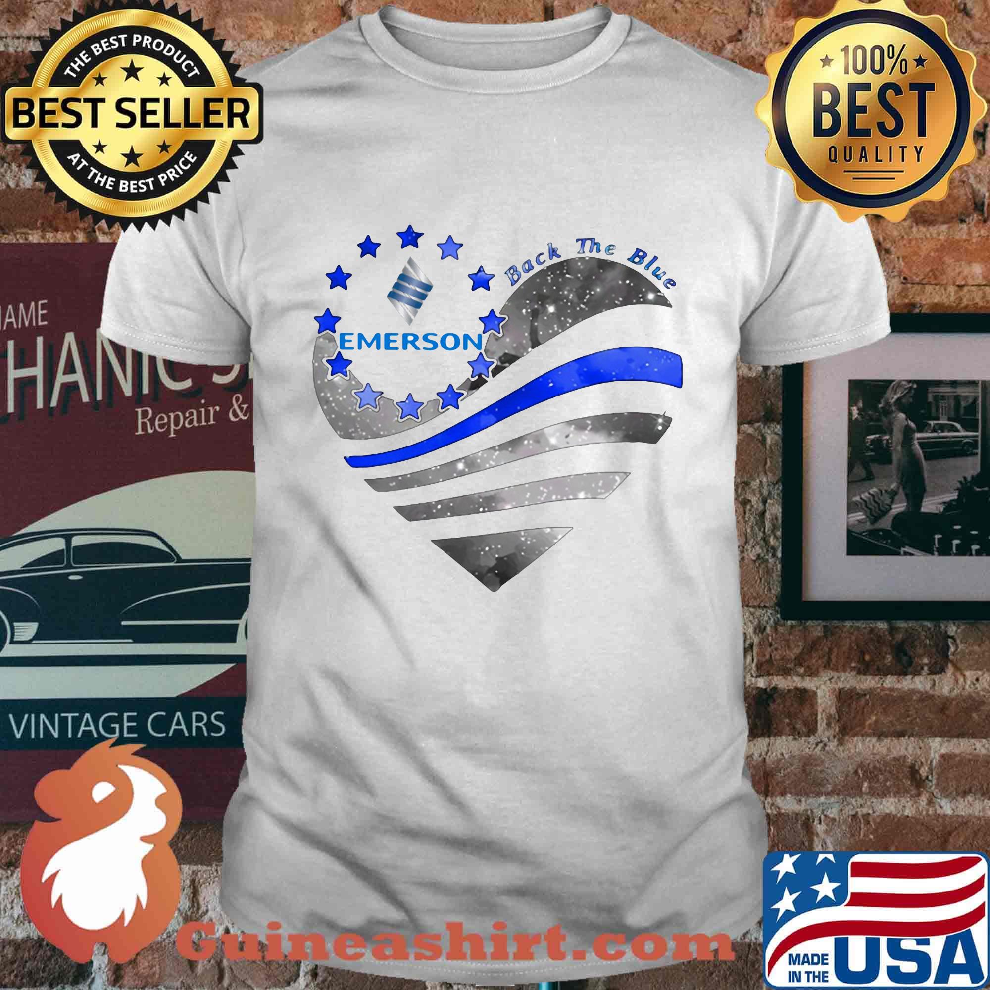Heart emerson logo back the blue american flag happy independence day shirt