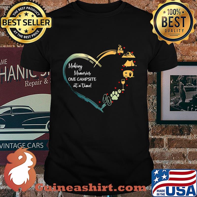 Heart making memories one campsite at a time flip-flop paw wine camping mountain fire shirt