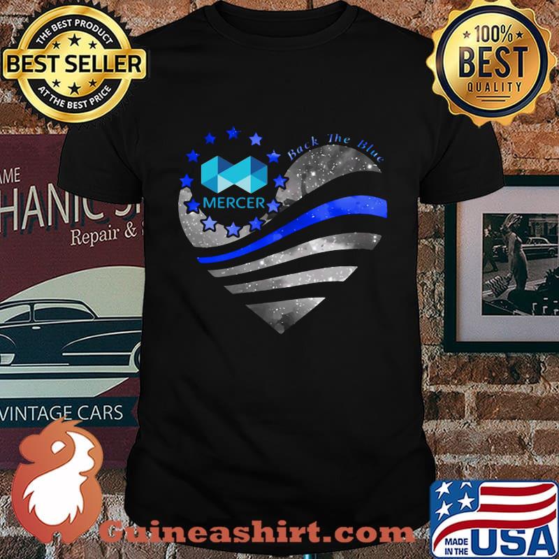 Heart mercer logo back the blue american flag happy independence day shirt