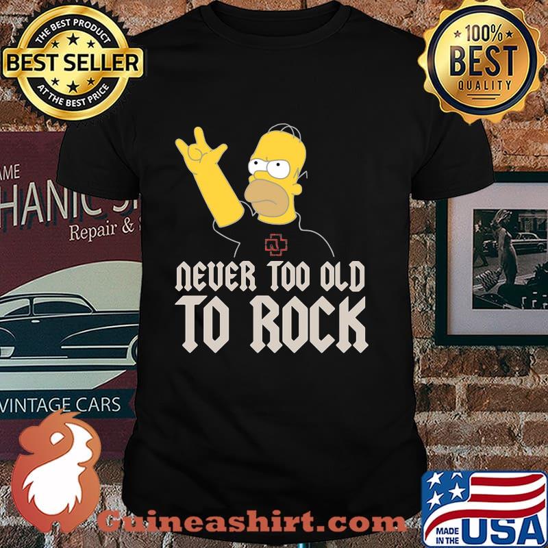 Homer simpson rocking rammstein band never too old to rock shirt
