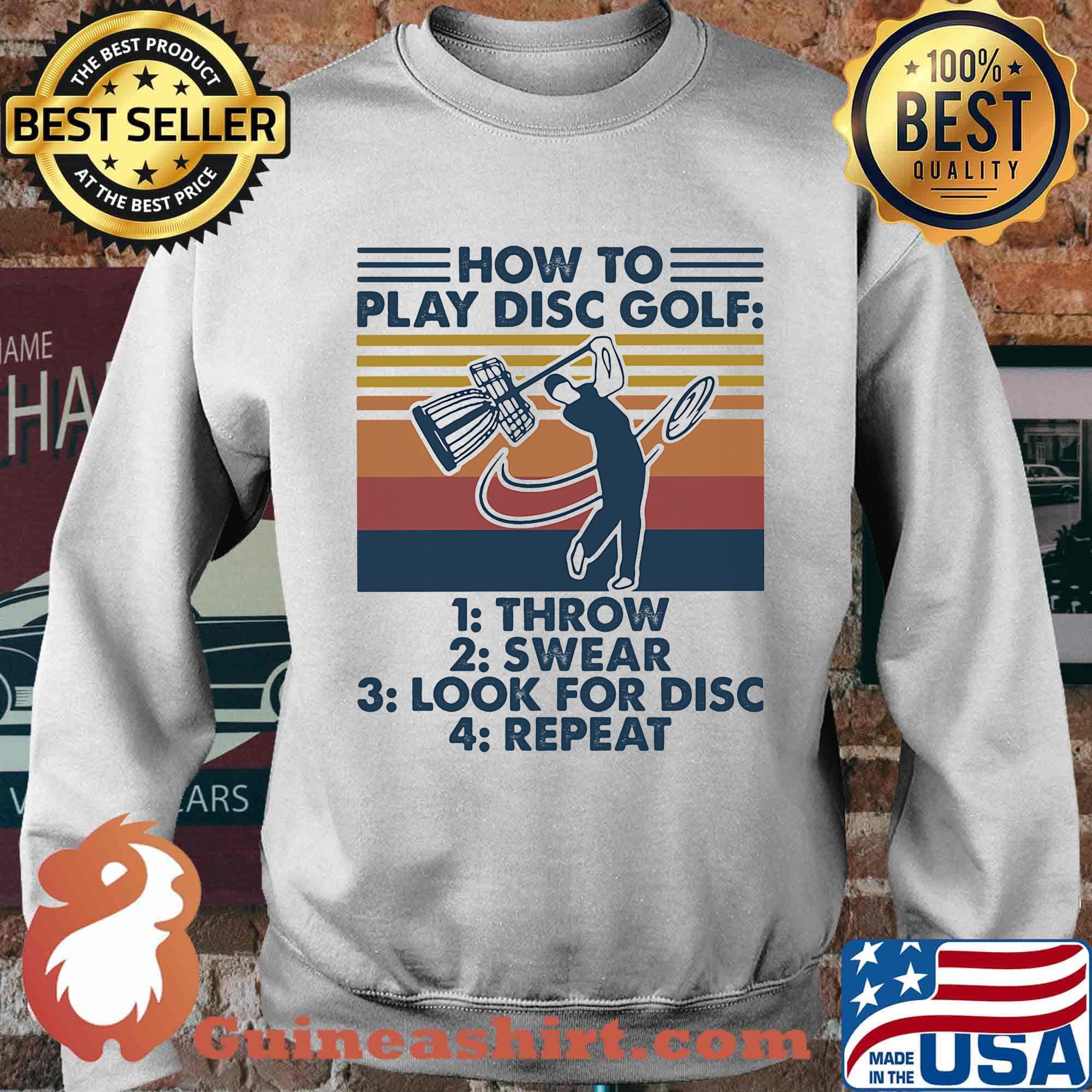 How to play disc golf throw swear look for disc repeat vintage retro white s Sweater