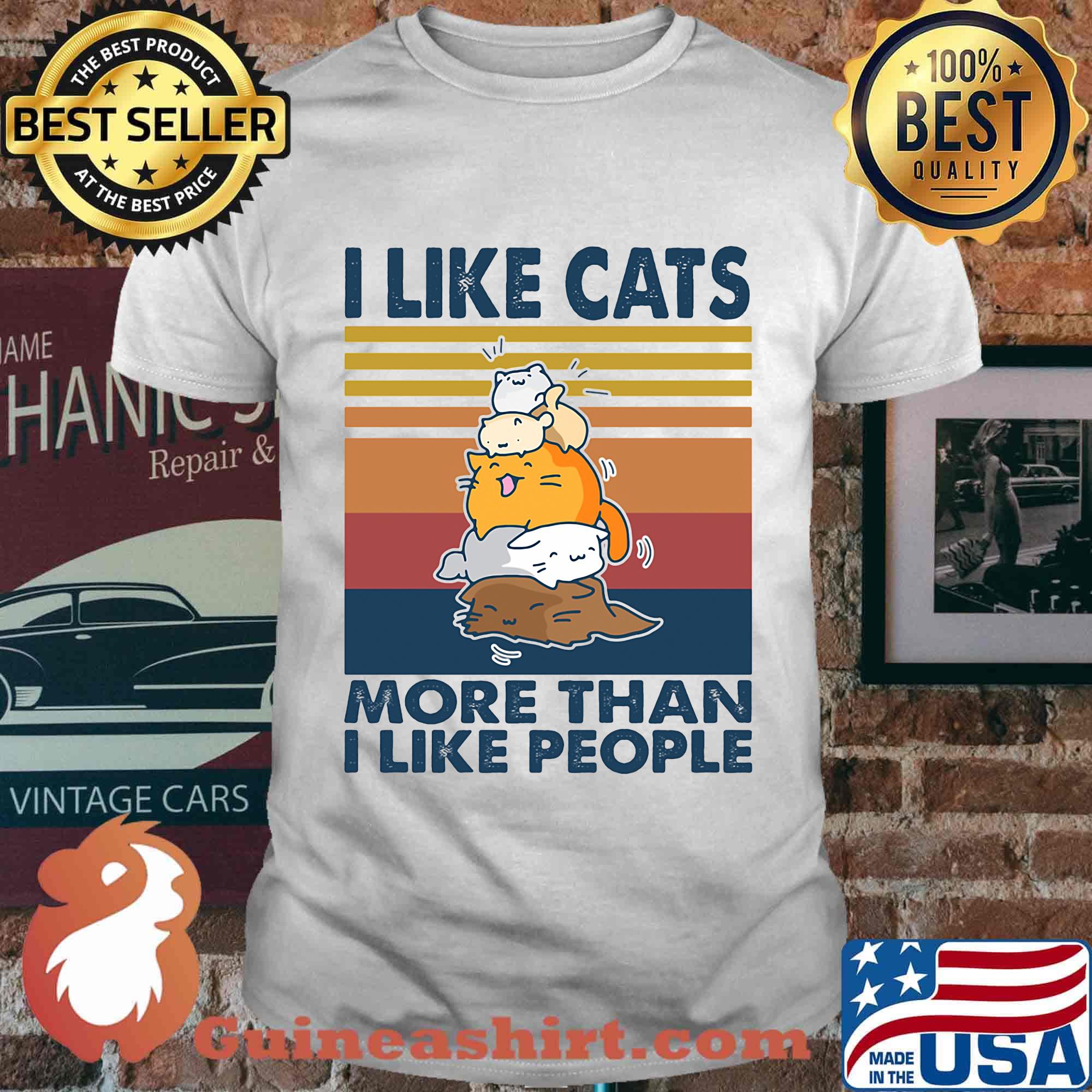 I like cats more than i like people vintage retro shirt