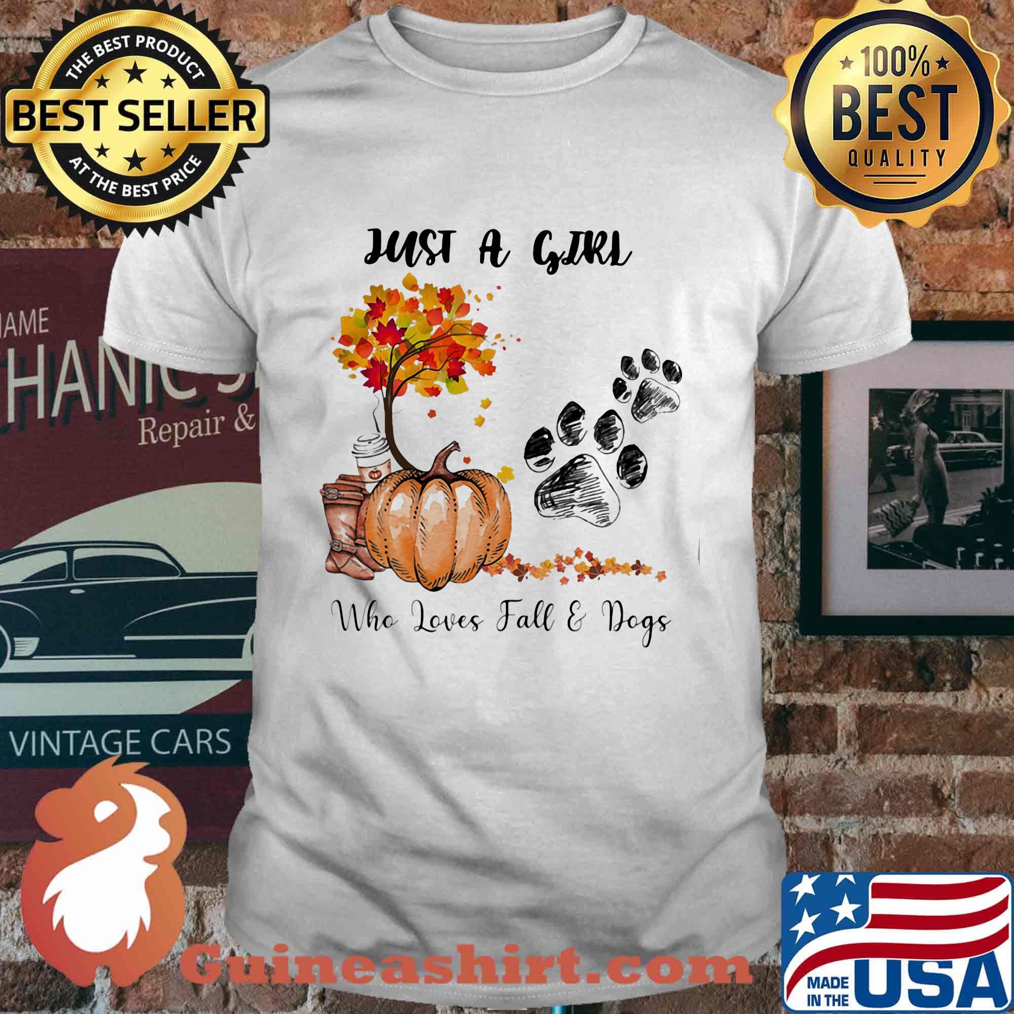 Just a girl who loves fall and paw dogs pumpkin shirt