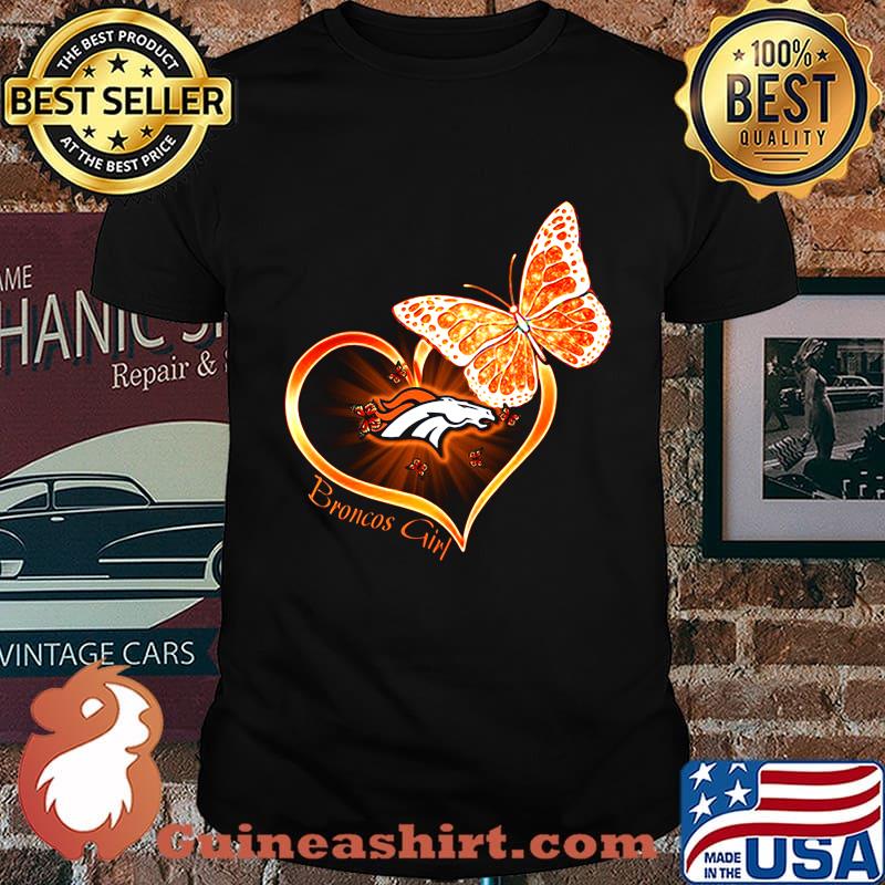 Love denver broncos girl butterfly heart shirt