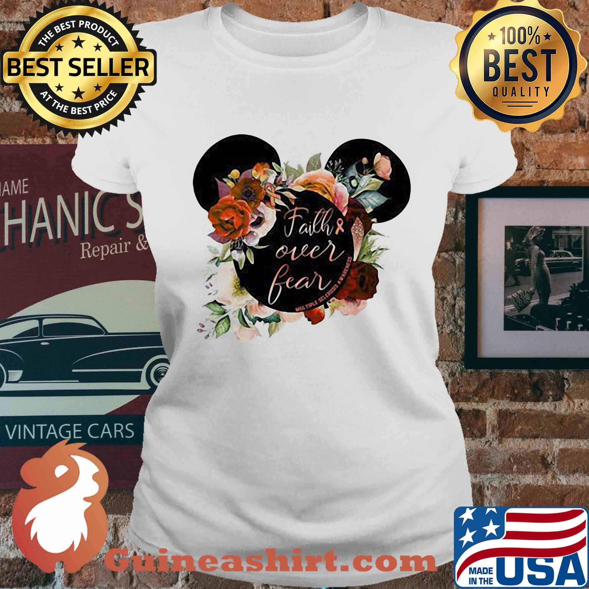 Mickey mouse faith over fear cancer awareness s Ladies tee