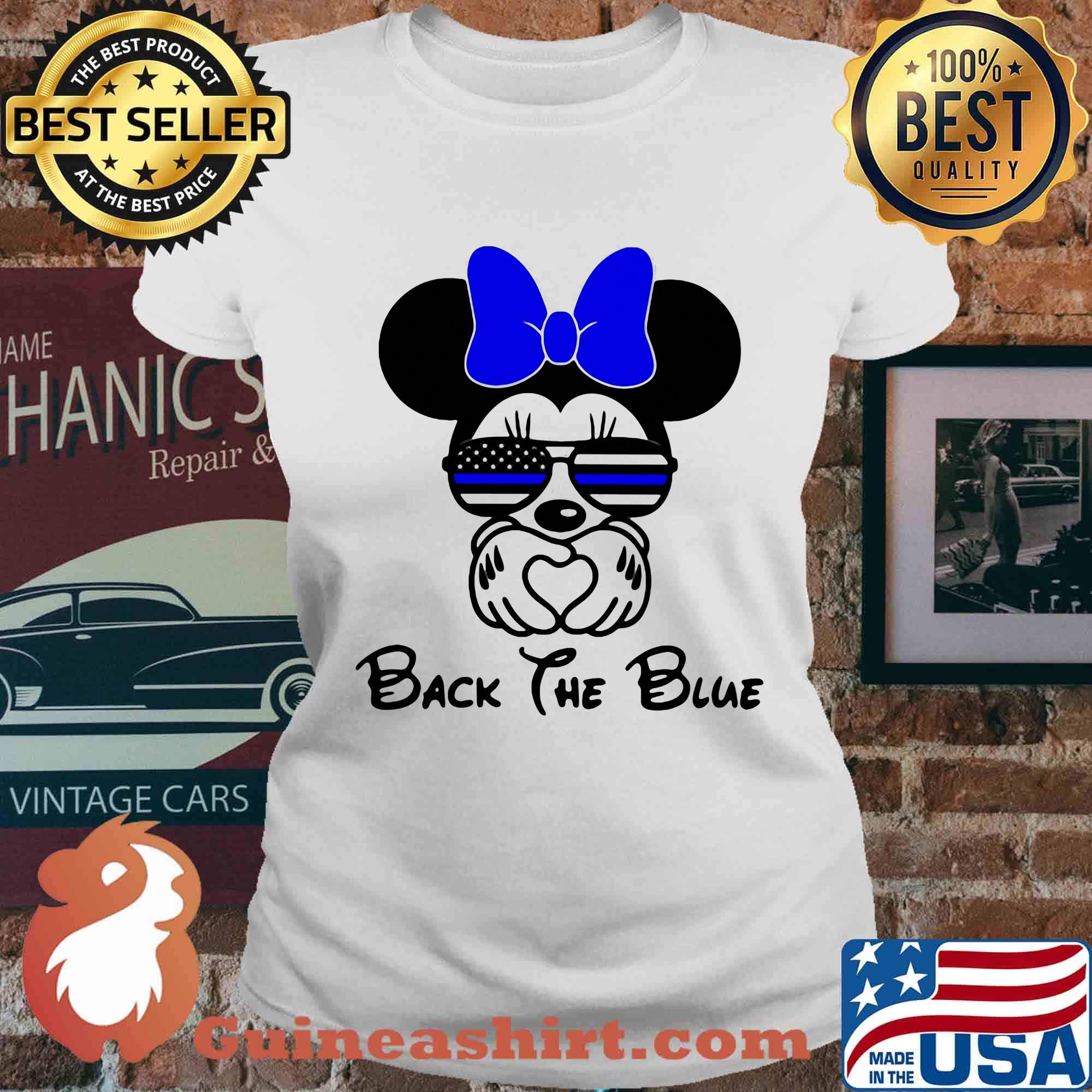 Minnie mouse back the blue american flag independence day flowers s Ladies tee