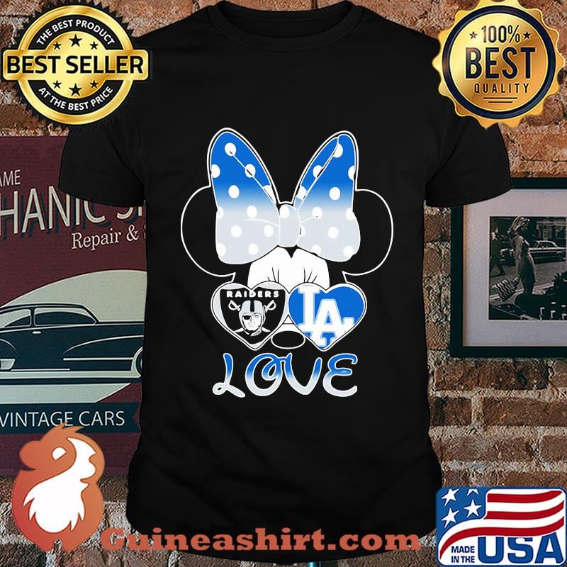 Minnie mouse love los angeles raiders and los angeles dodgers hearts shirt