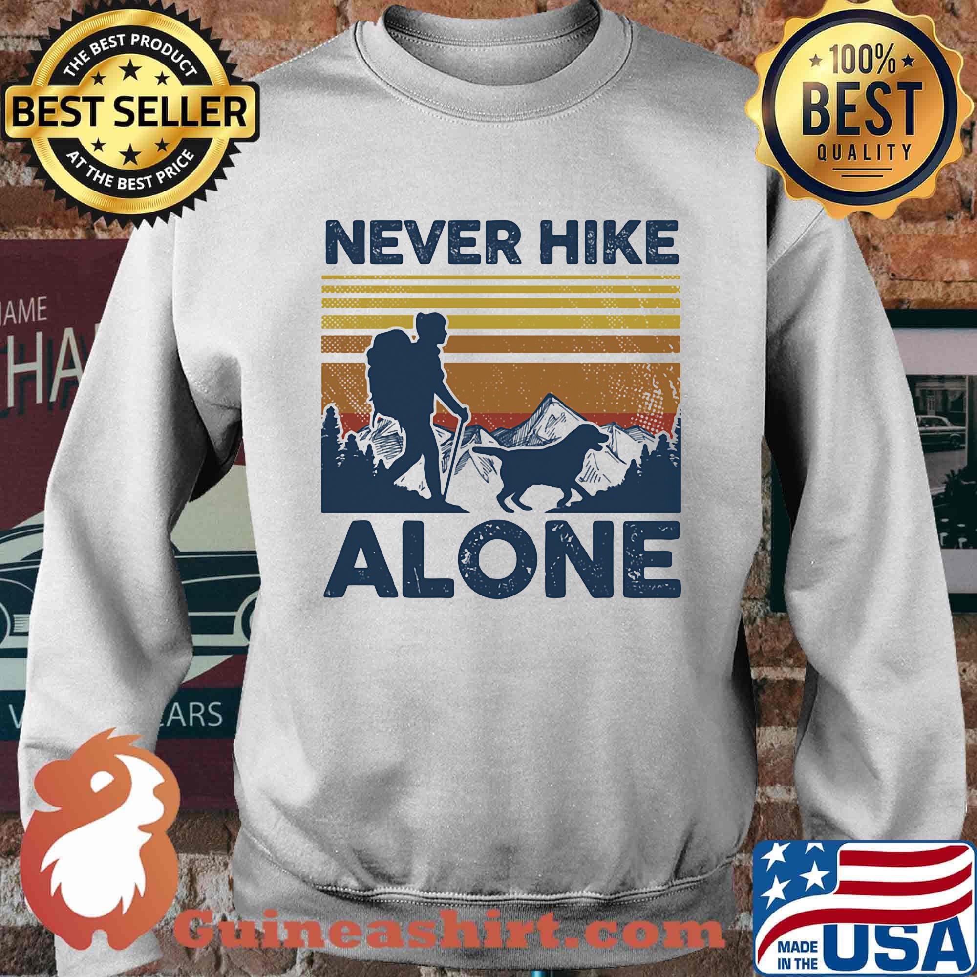 Never Hike ALone Girl Dog Vintage Retro Shirt Sweater