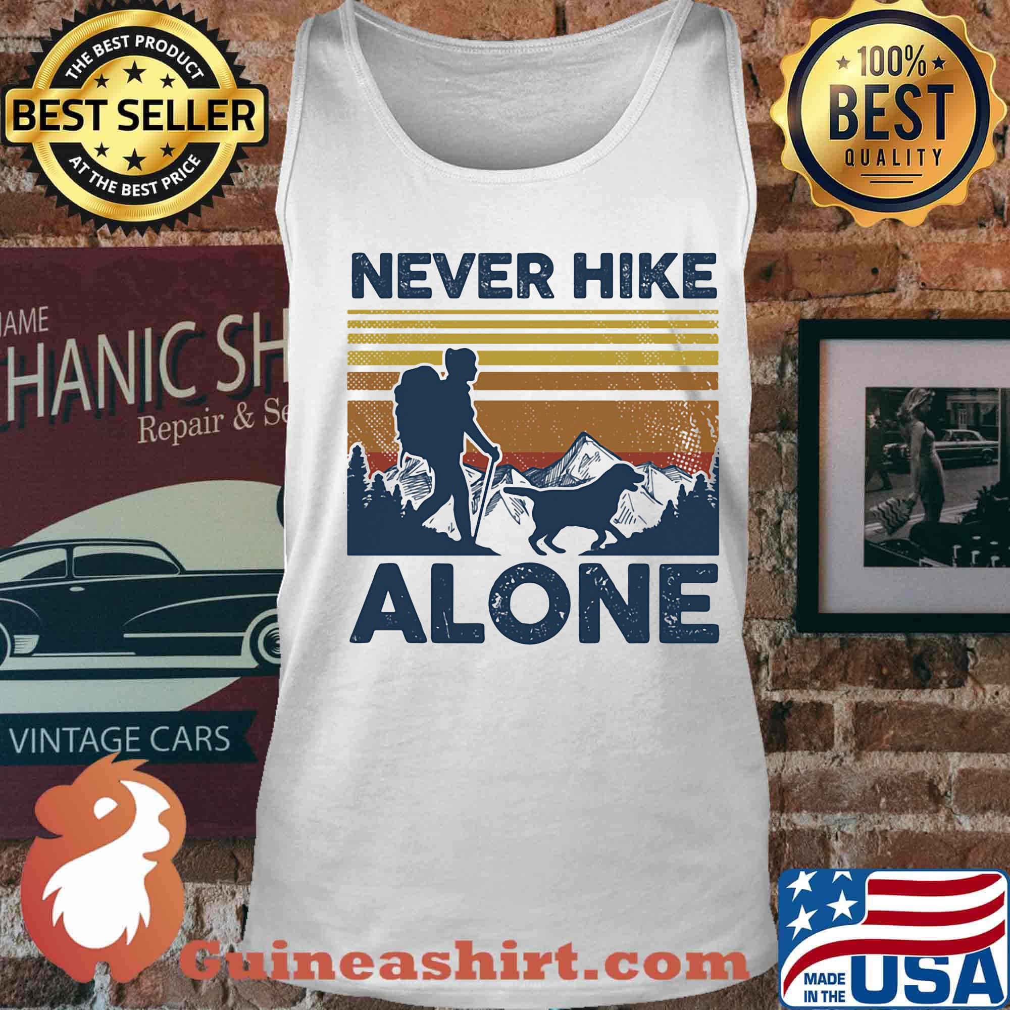 Never Hike ALone Girl Dog Vintage Retro Shirt Tank top