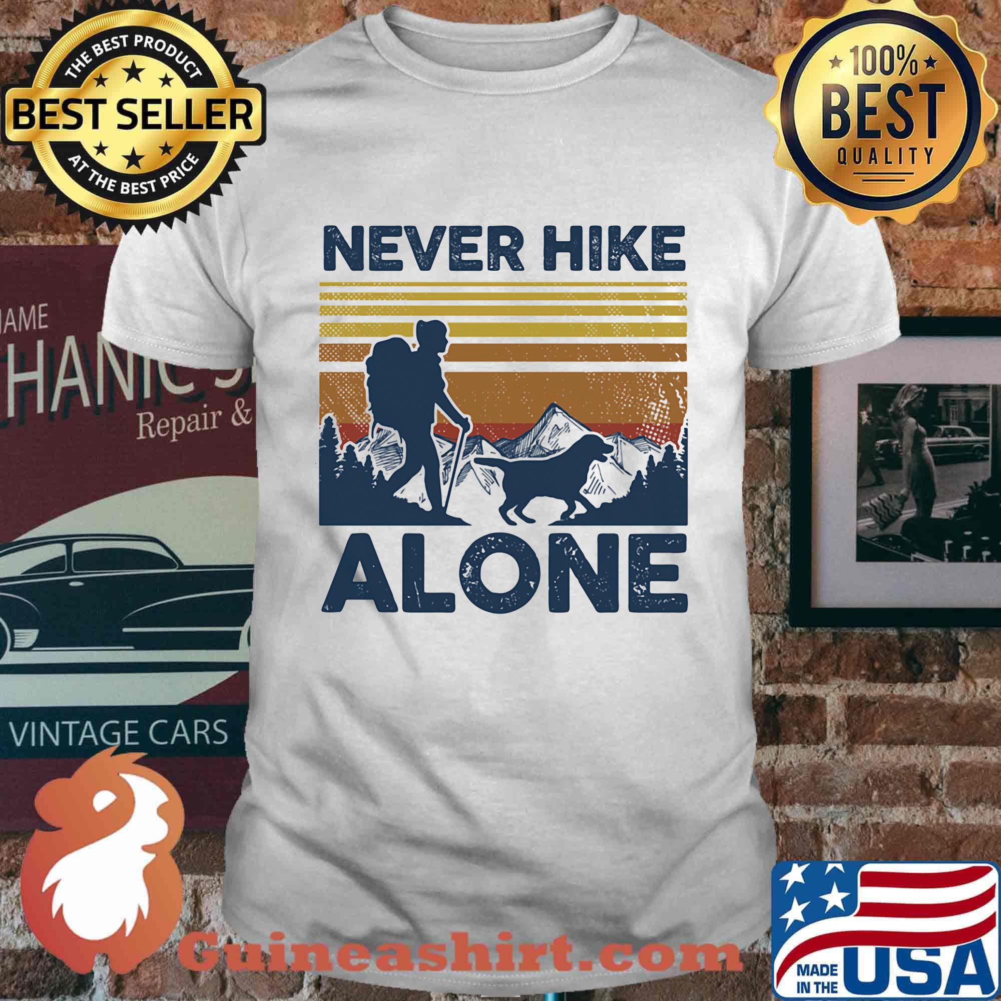 Never Hike ALone Girl Dog Vintage Retro Shirt