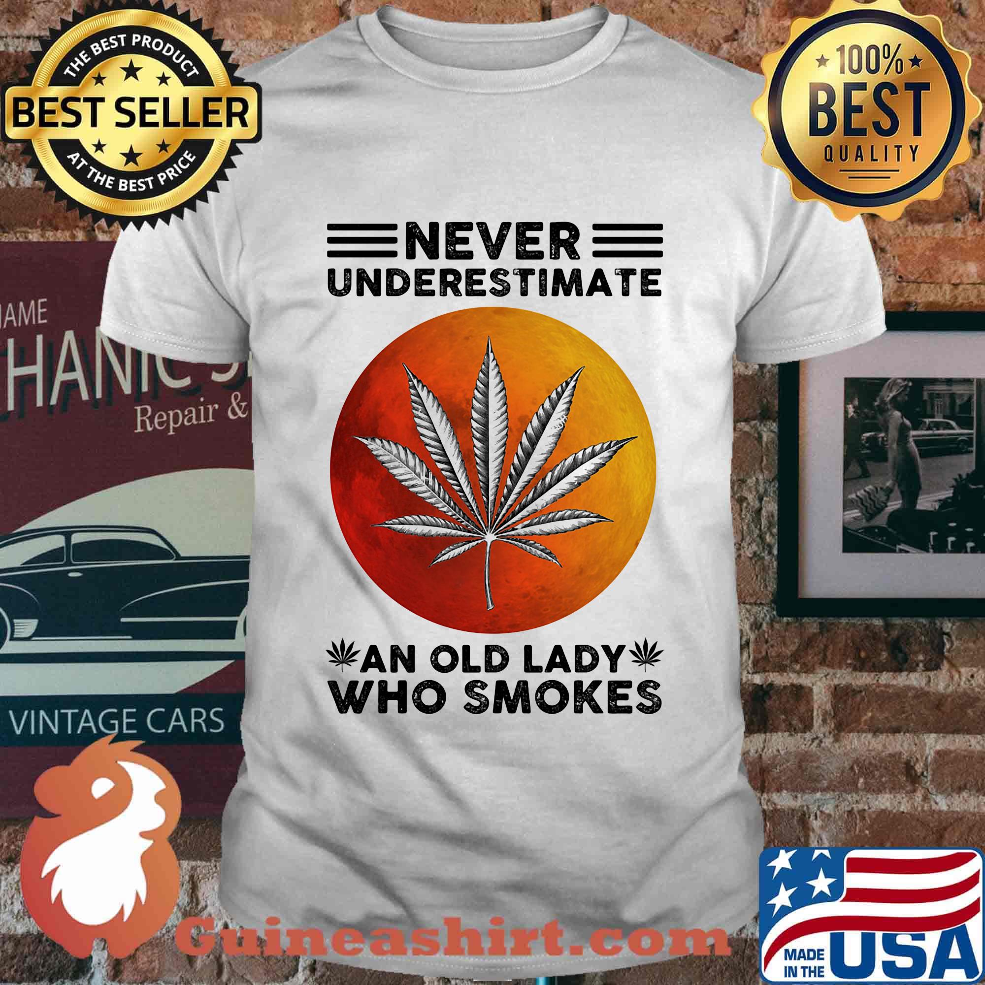 Never underestimate an old lady who smokes weed moon blood shirt