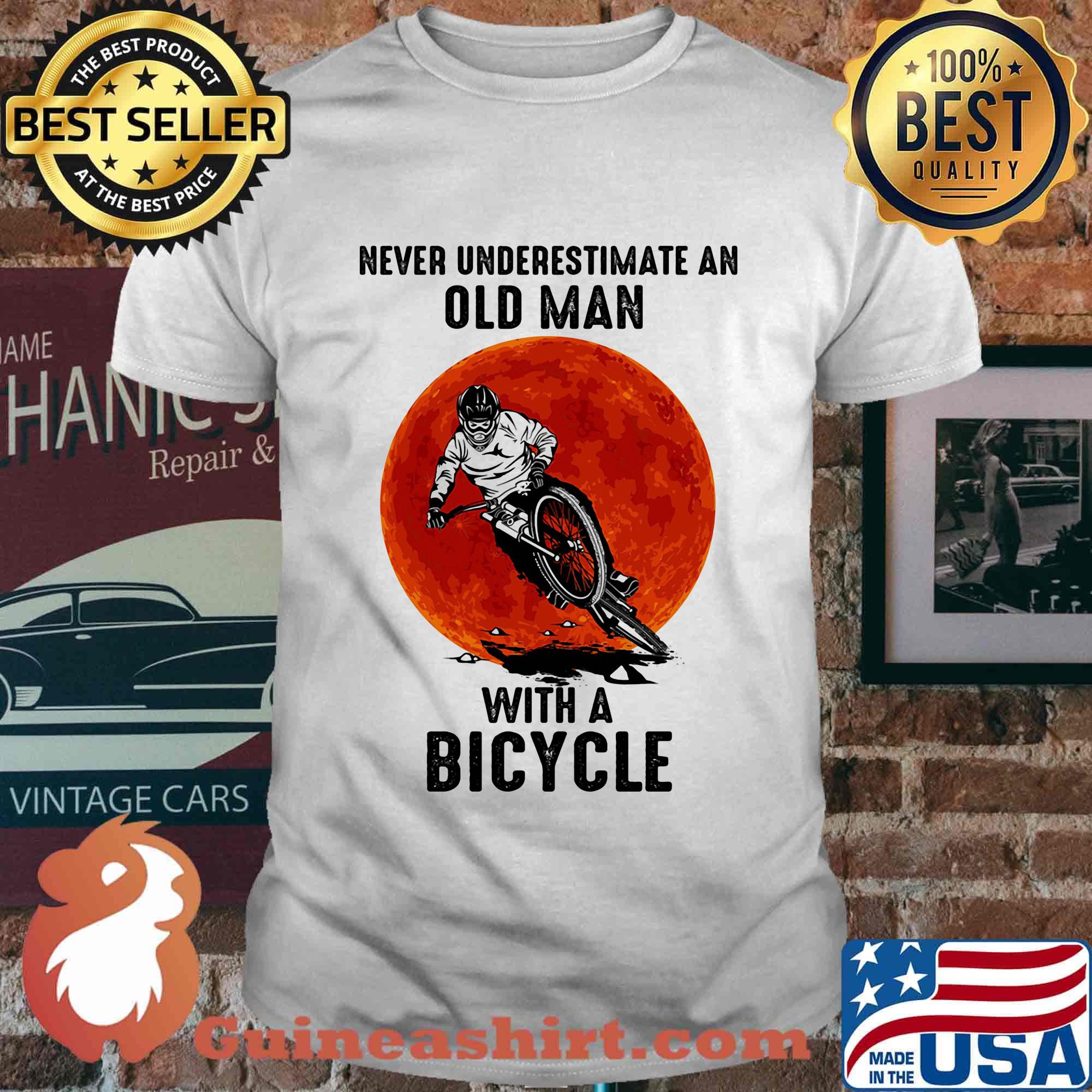 Never underestimate an old man with a bicycle sunset man shirt