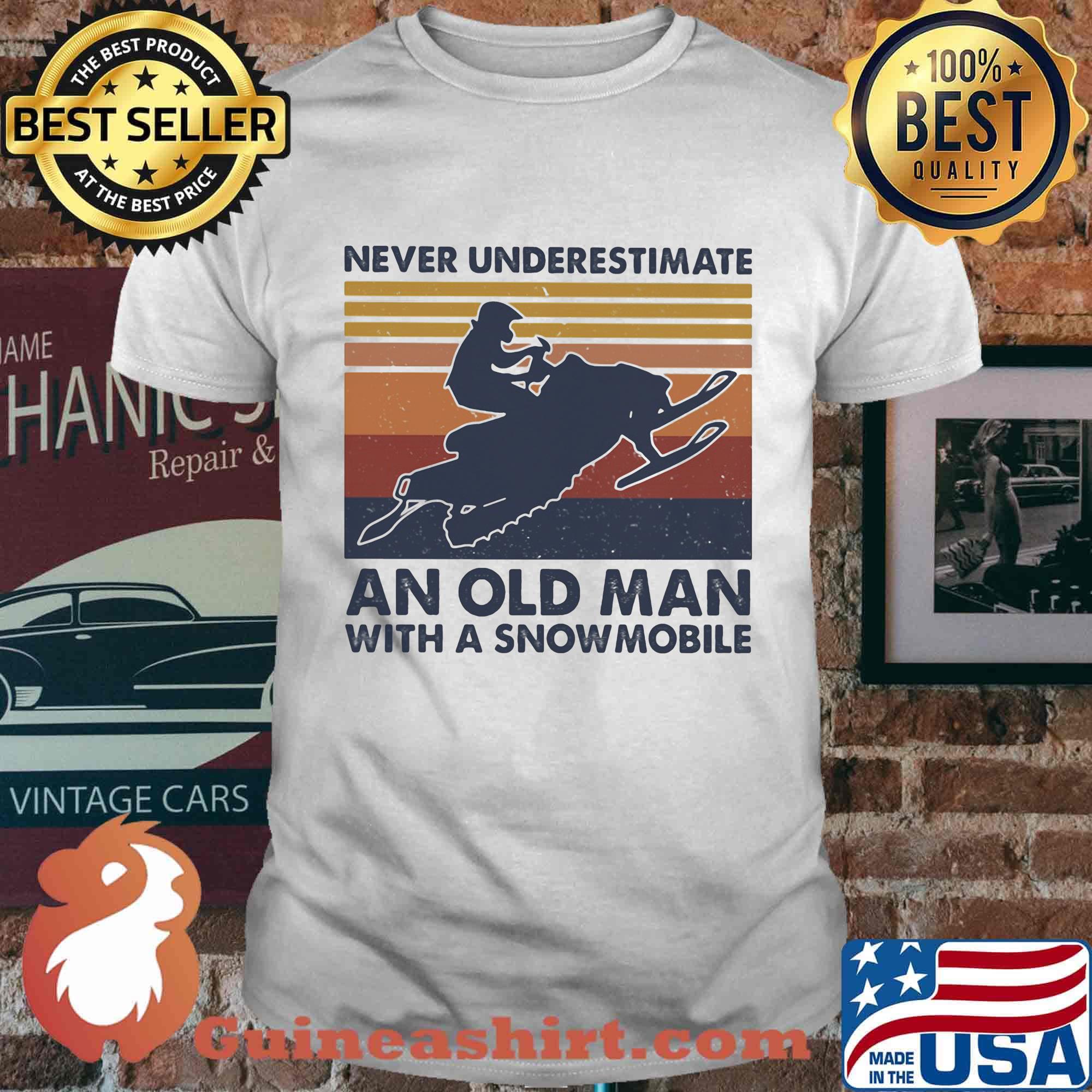Never underestimate an old man with a snowmobile vintage retro shirt