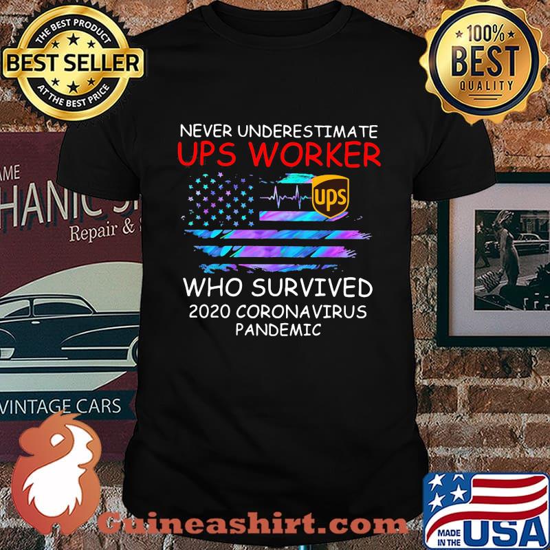 Never underestimate ups worker who survived 2020 coronavirus pandemic american flag independence day shirt