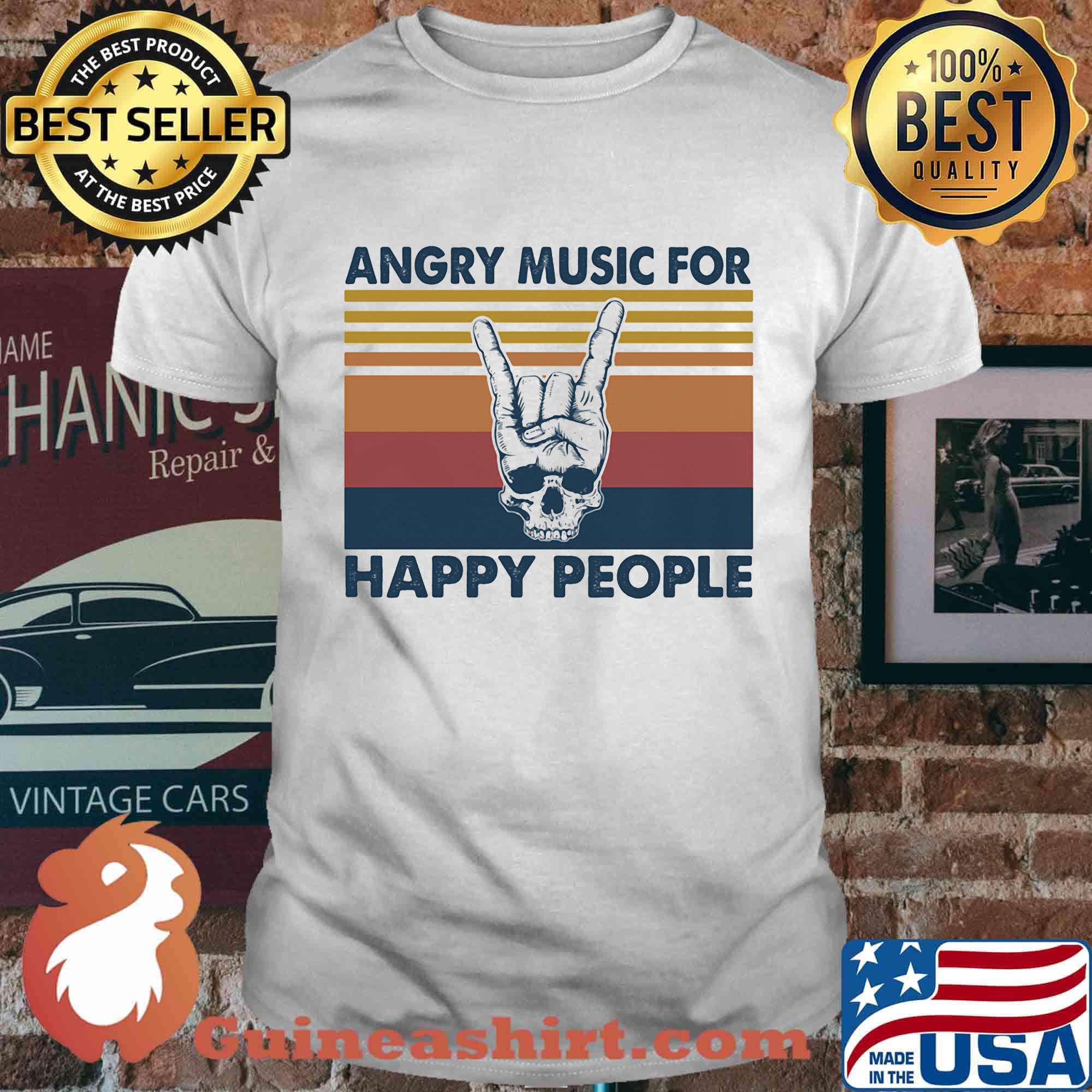 Skull angry music for happy people vintage retro shirt