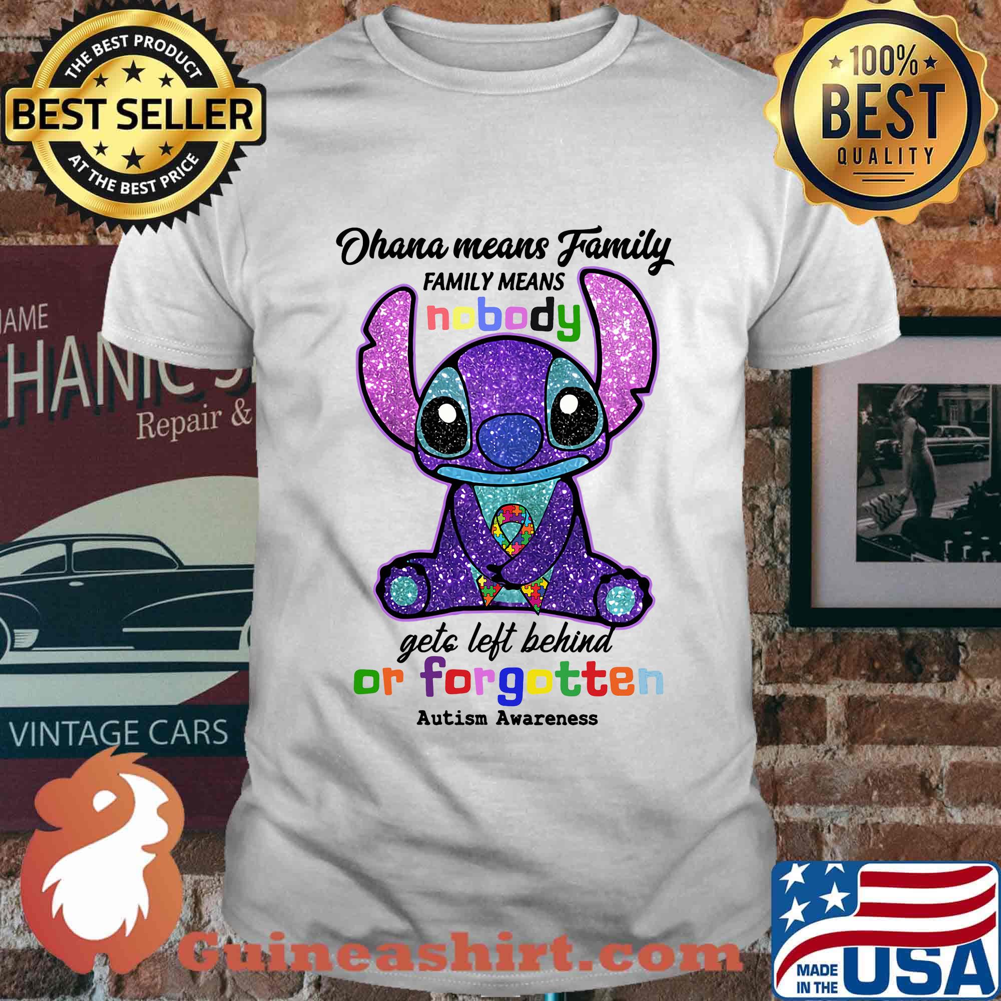 Stitch ohana means family means nobody gets left behind or forgotten autism awareness shirt