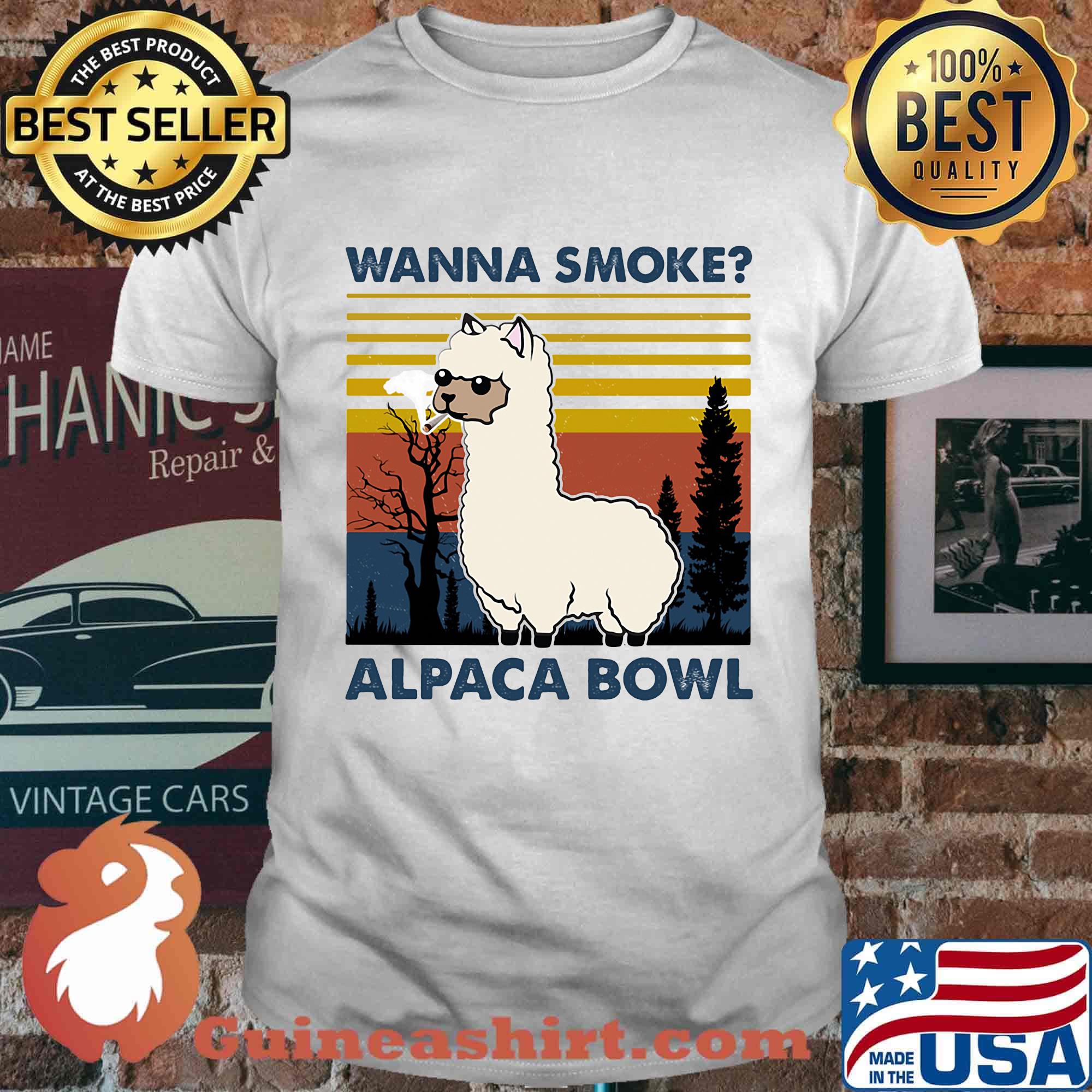 Wanna smoke alpaca bowl vintage retro shirt