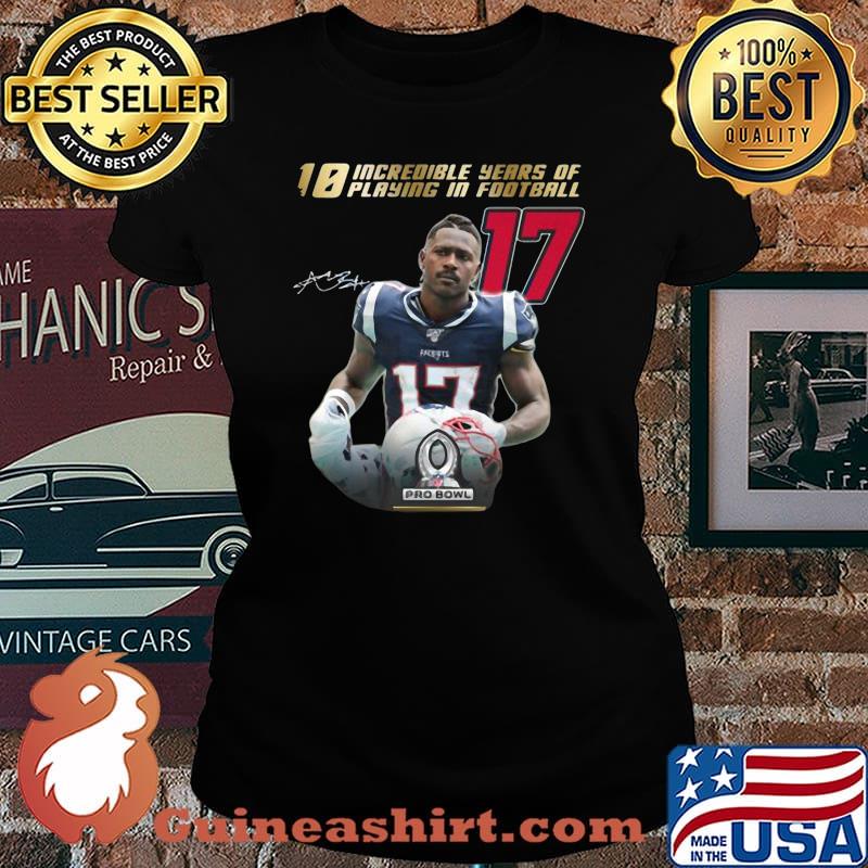 10 incredible years of laying in football 17 antonio brown new england patriots signature s Laides tee