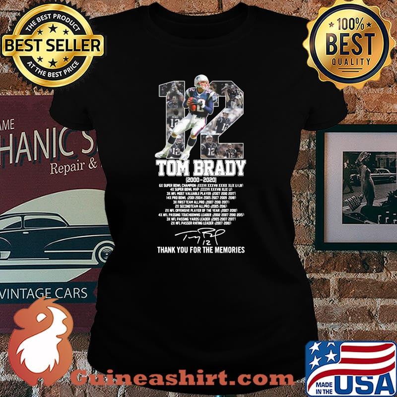 12 tom brady 2000 2020 super bowl champion thank you for the memories signature s Laides tee