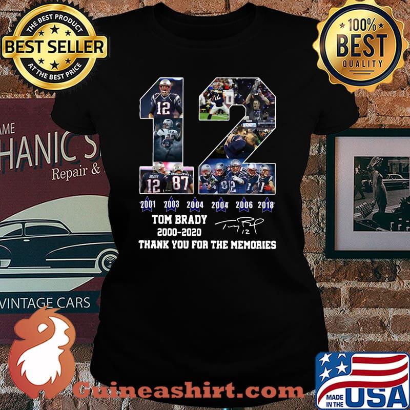 12 tom brady 2000 2020 thank you for the memories signature s Laides tee