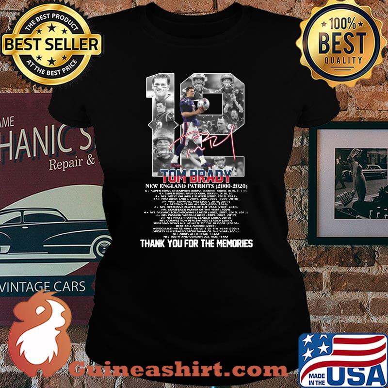 12 tom brady new england patriots 2000 2020 thank you for the memories signature s Laides tee