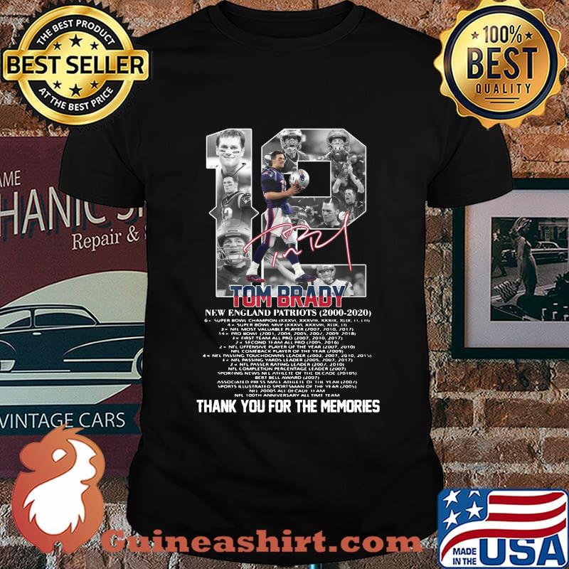 12 tom brady new england patriots 2000 2020 thank you for the memories signatures shirt