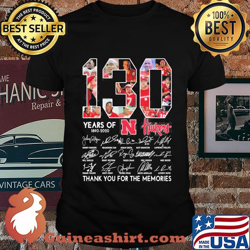 130 years of 1890 2020 nebraska cornhuskers thank you for the memories signatures shirt