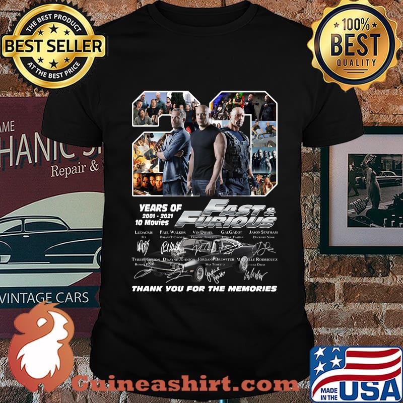 20 years of 2001 2021 fast and furious thank you for the memories signatures shirt