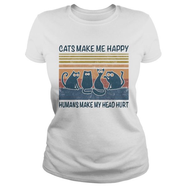 Cats make me happy humans make my head hurt vintage retro black shirt - Image 3