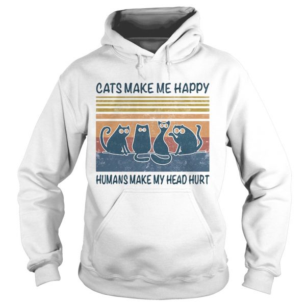 Cats make me happy humans make my head hurt vintage retro black shirt - Image 4